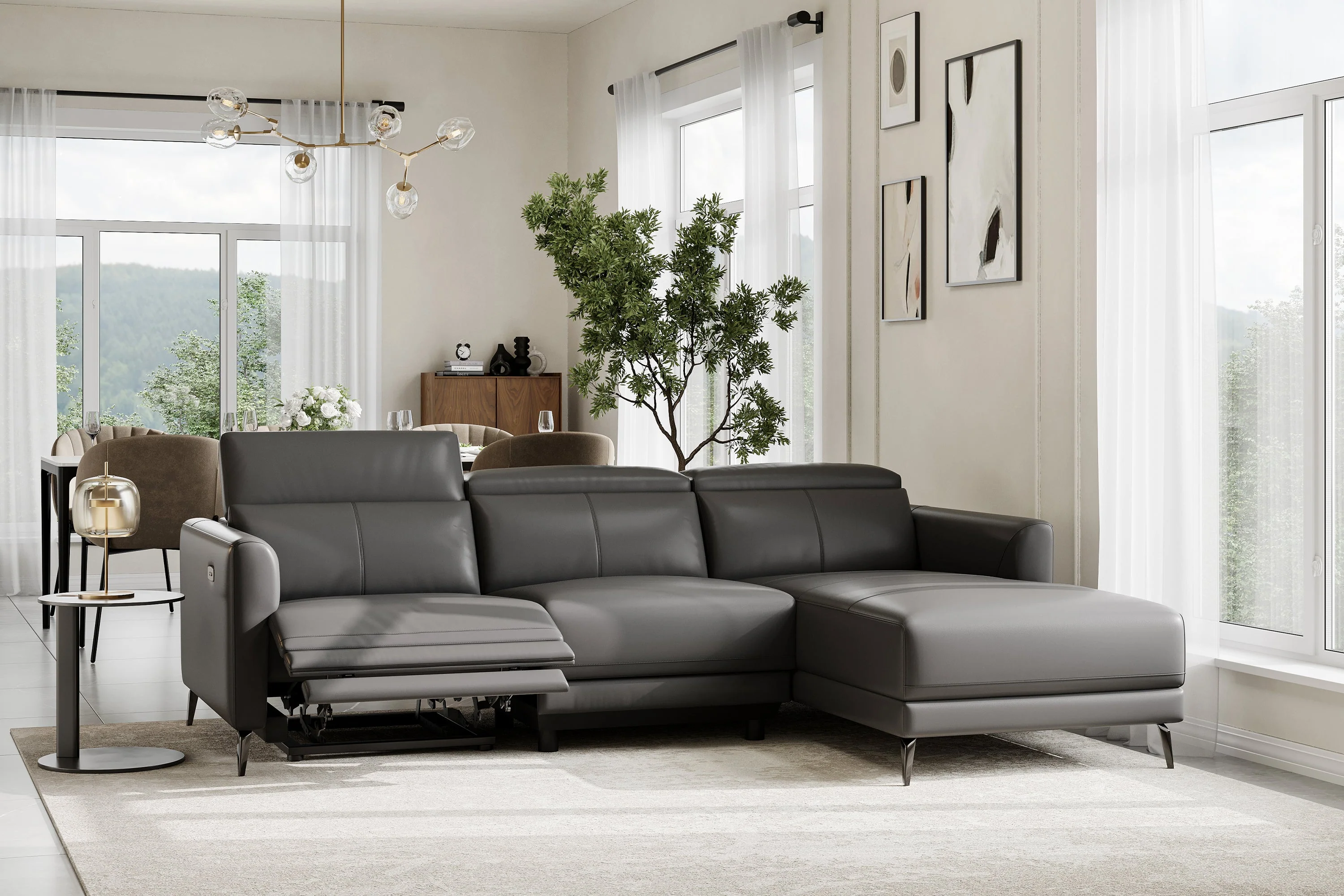 Andria Leather Reclining Sectional Lounge - Image 21