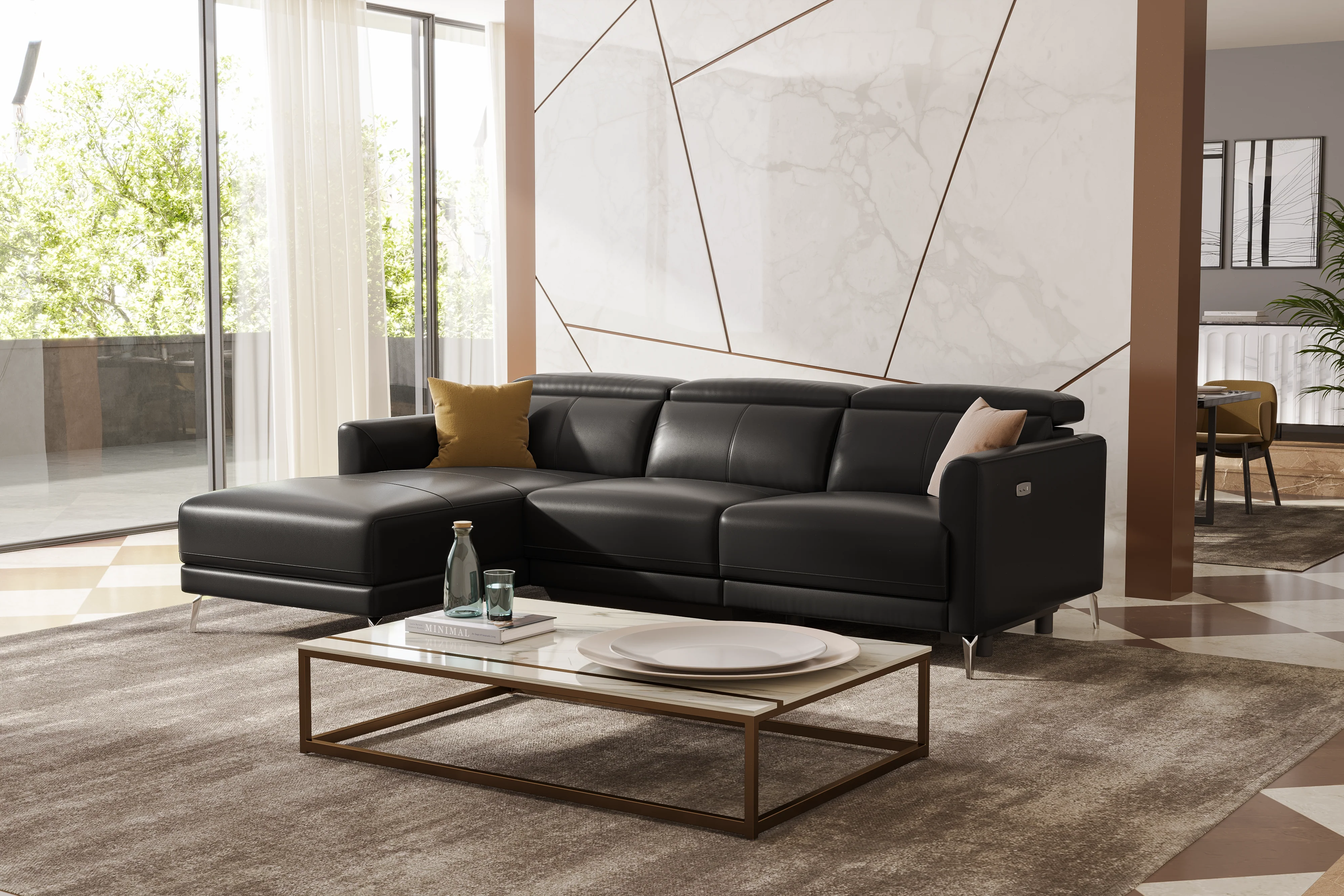 Andria Leather Reclining Sectional Lounge - Image 34