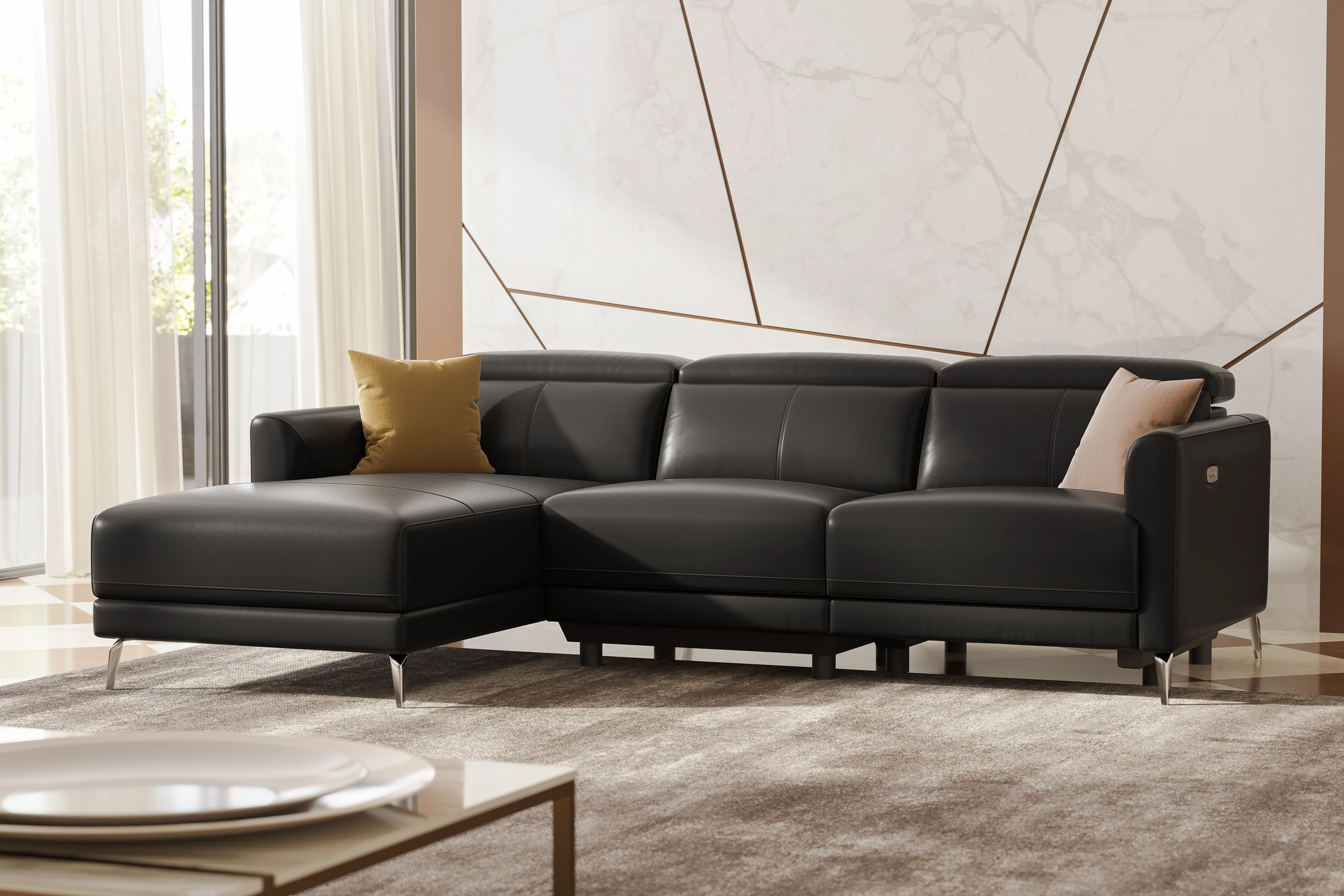 Andria Leather Reclining Sectional Lounge - Image 37