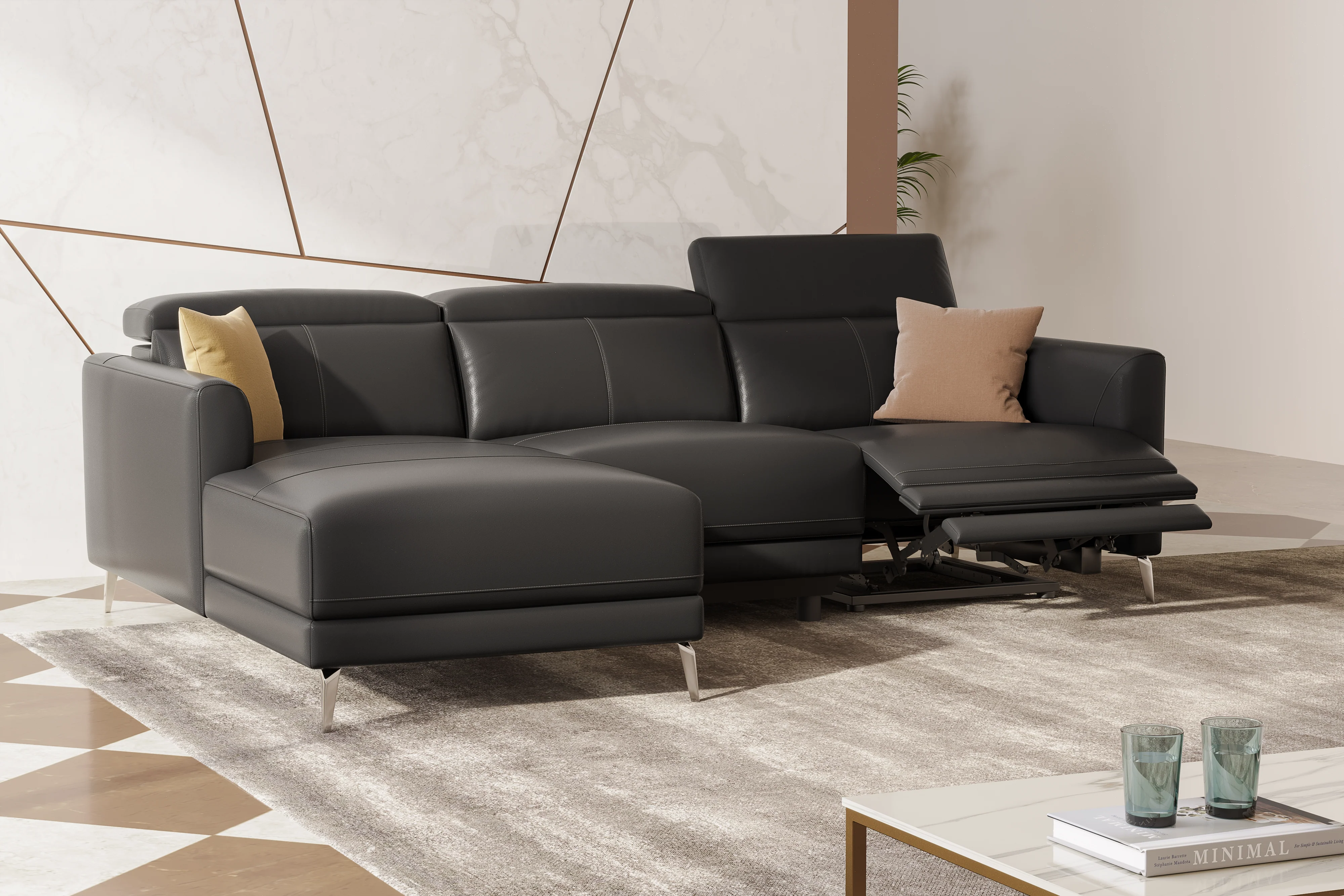 Andria Leather Reclining Sectional Lounge - Image 38