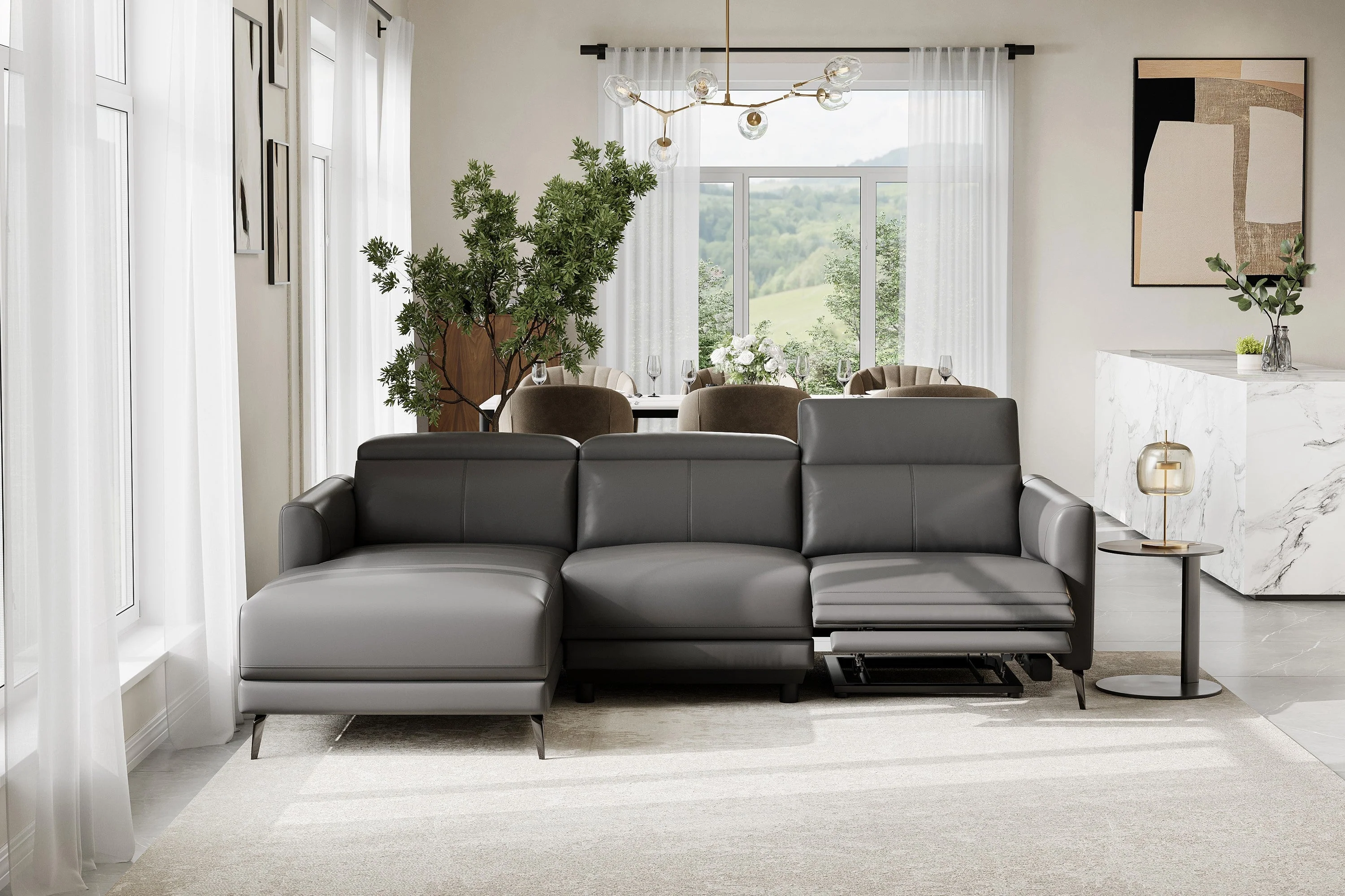 Andria Leather Reclining Sectional Lounge - Image 4
