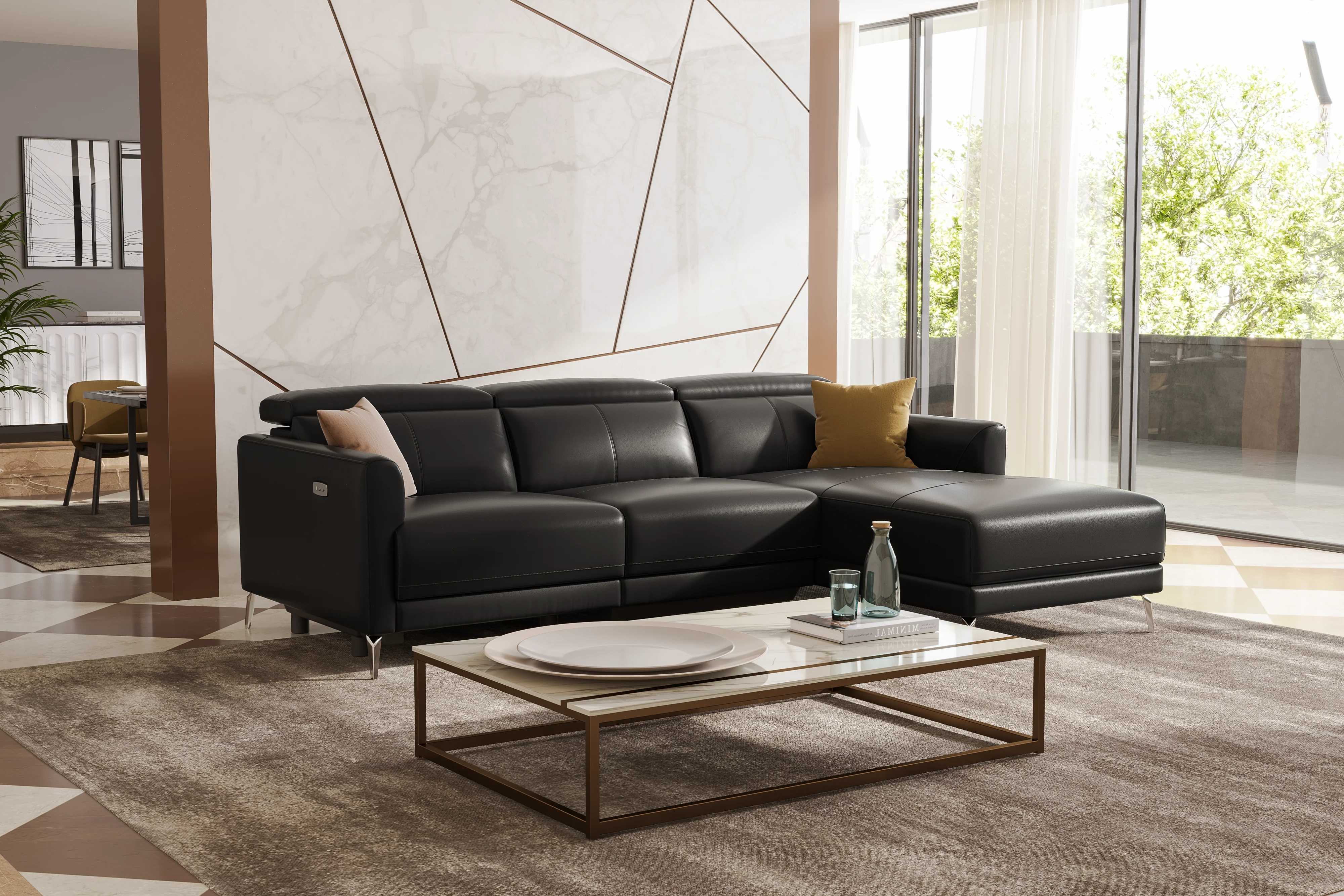 Andria Leather Reclining Sectional Lounge - Image 47