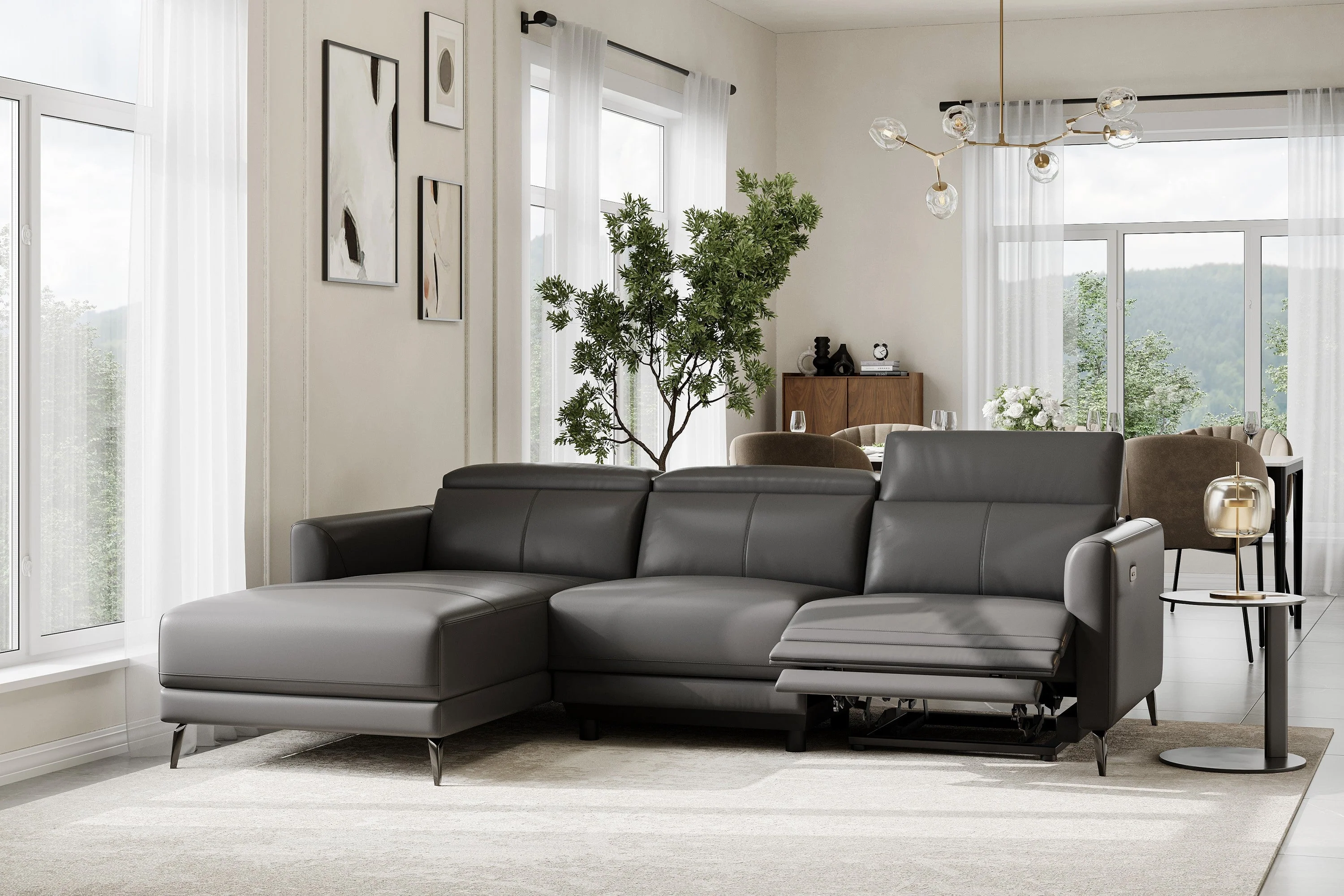 Andria Leather Reclining Sectional Lounge - Image 5