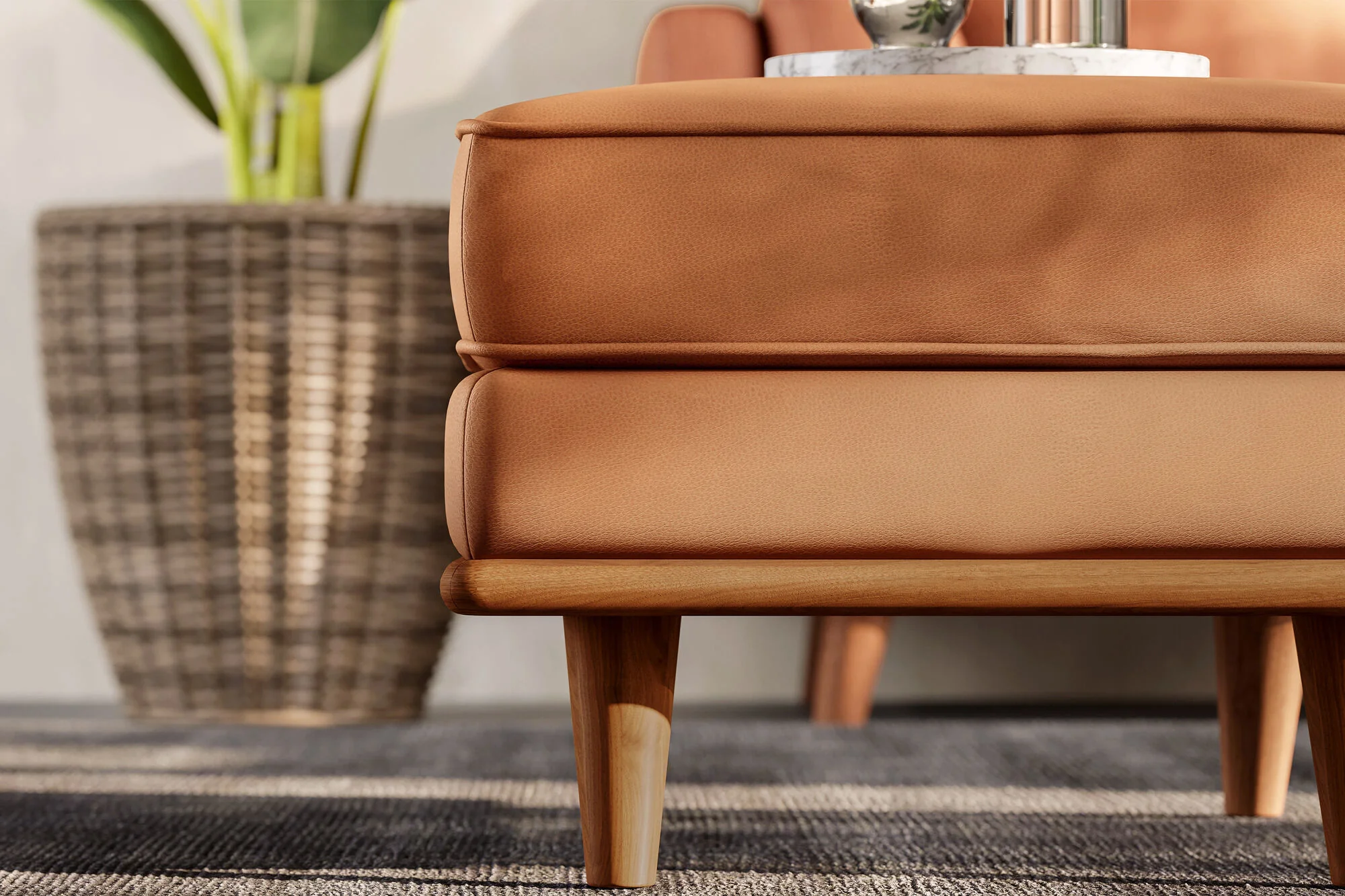 Artisan Leather Ottoman - Image 4