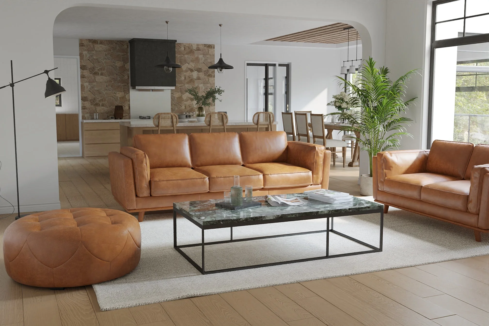 Brandy Round Full Leather Ottoman - Image 5
