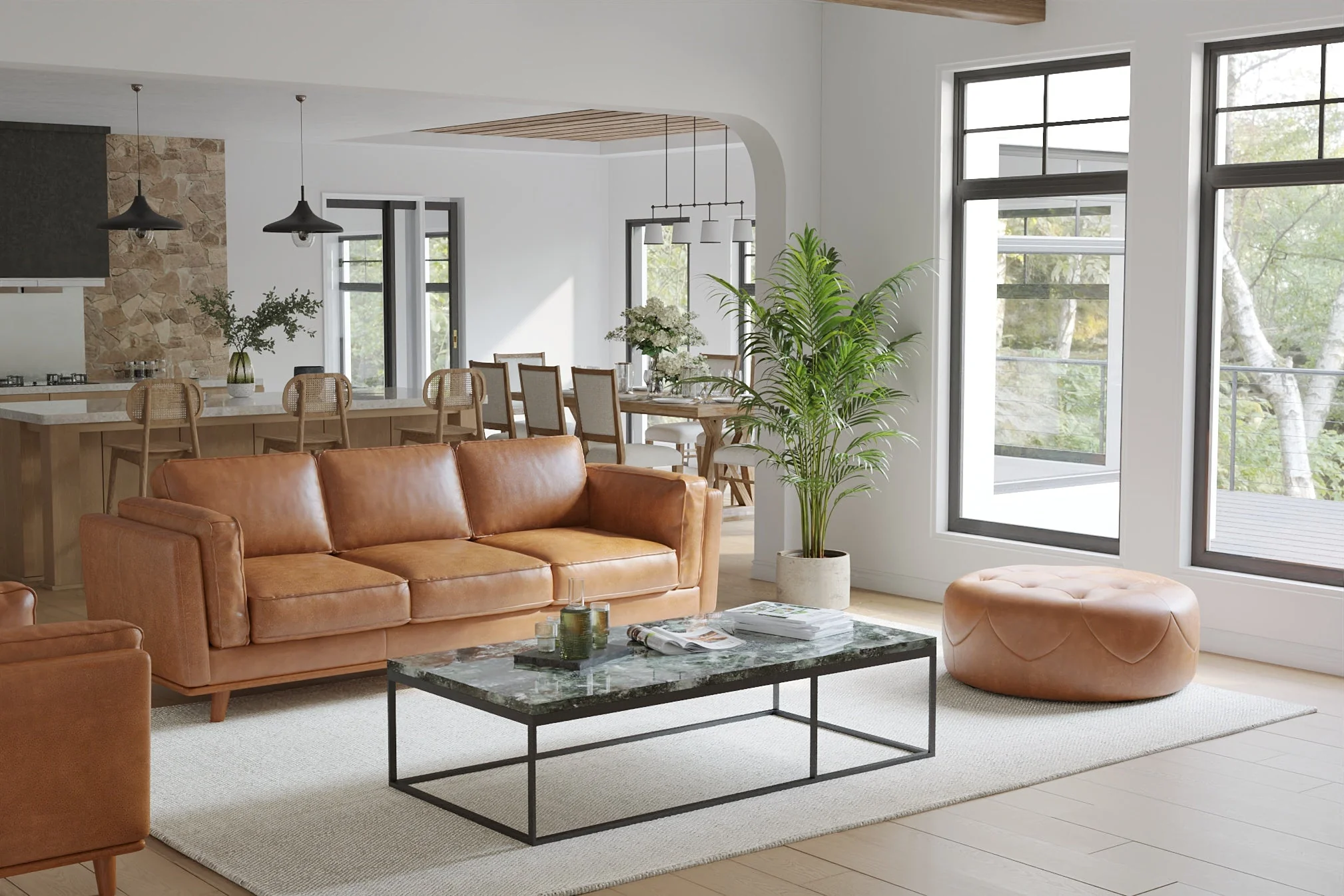 Brandy Round Full Leather Ottoman - Image 6