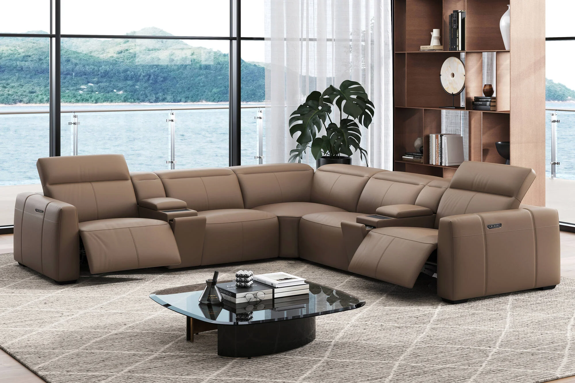 Carmen Leather Dual Recliner Corner Sectional with Console - Image 11