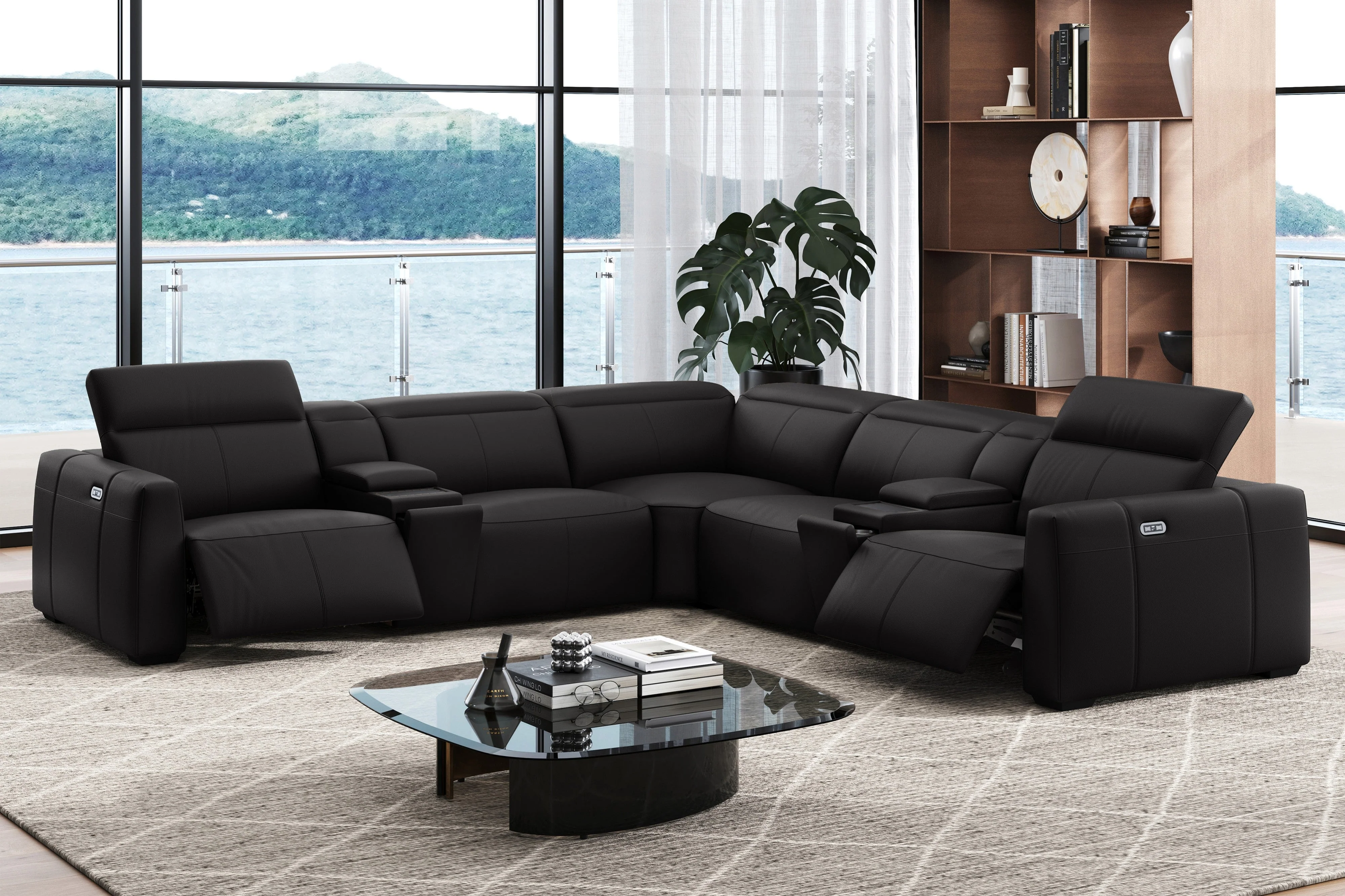 Carmen Leather Dual Recliner Corner Sectional with Console - Image 20