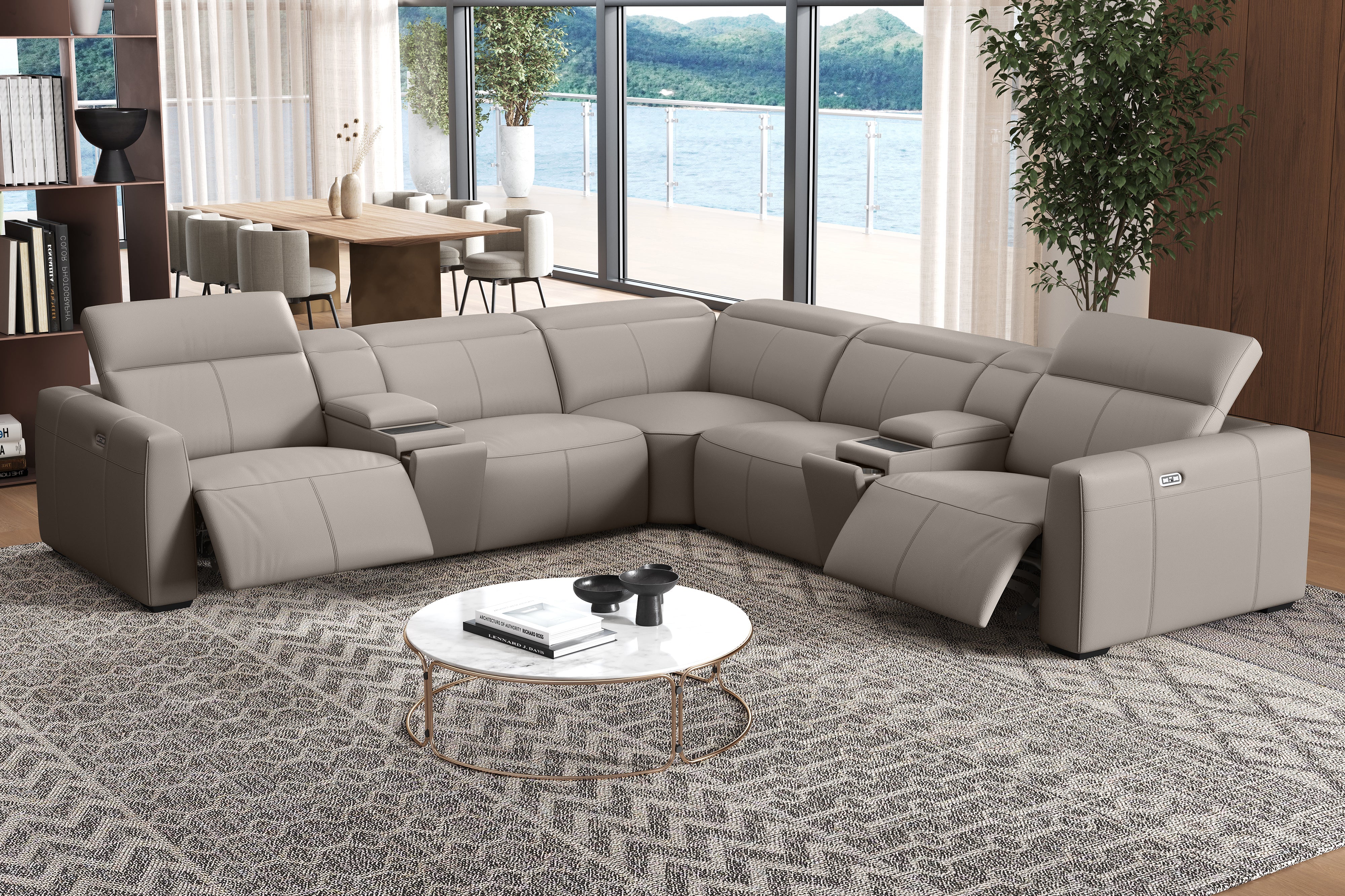 Carmen Leather Dual Recliner Corner Sectional with Console - Image 29