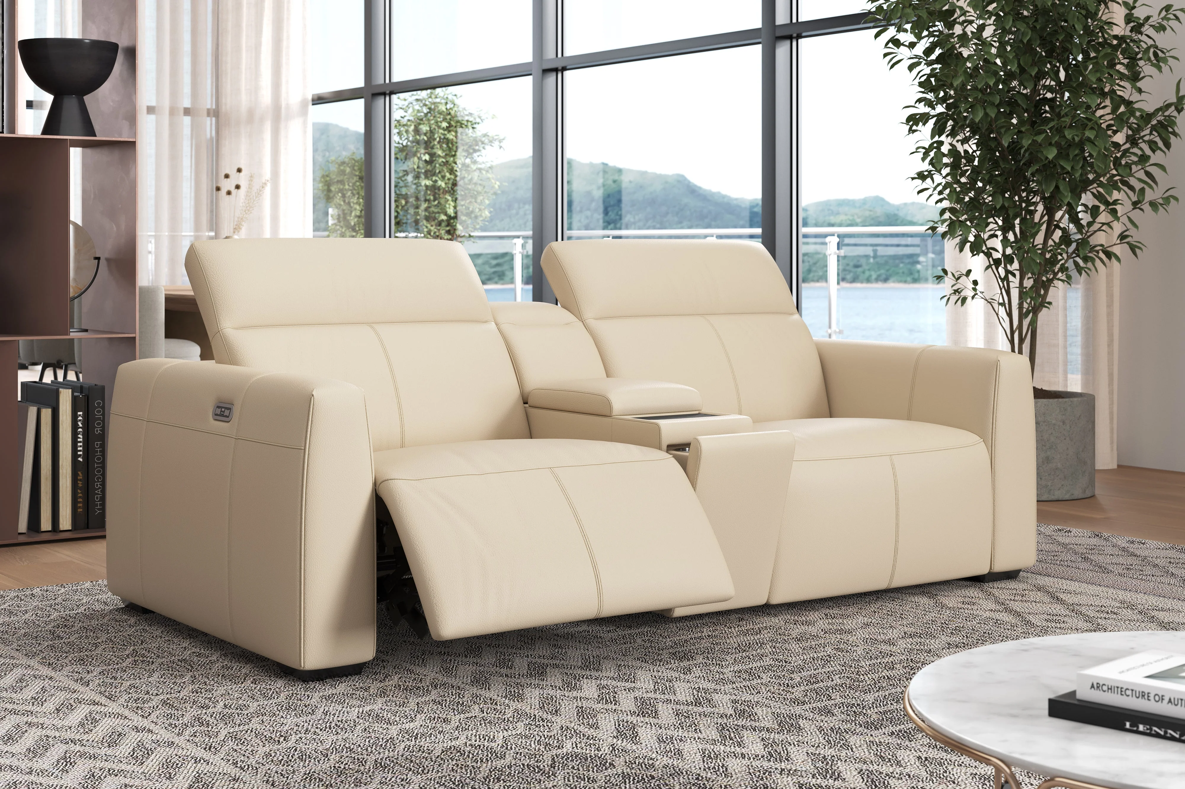 Carmen Leather Dual Recliner Lounge with Console - Image 12