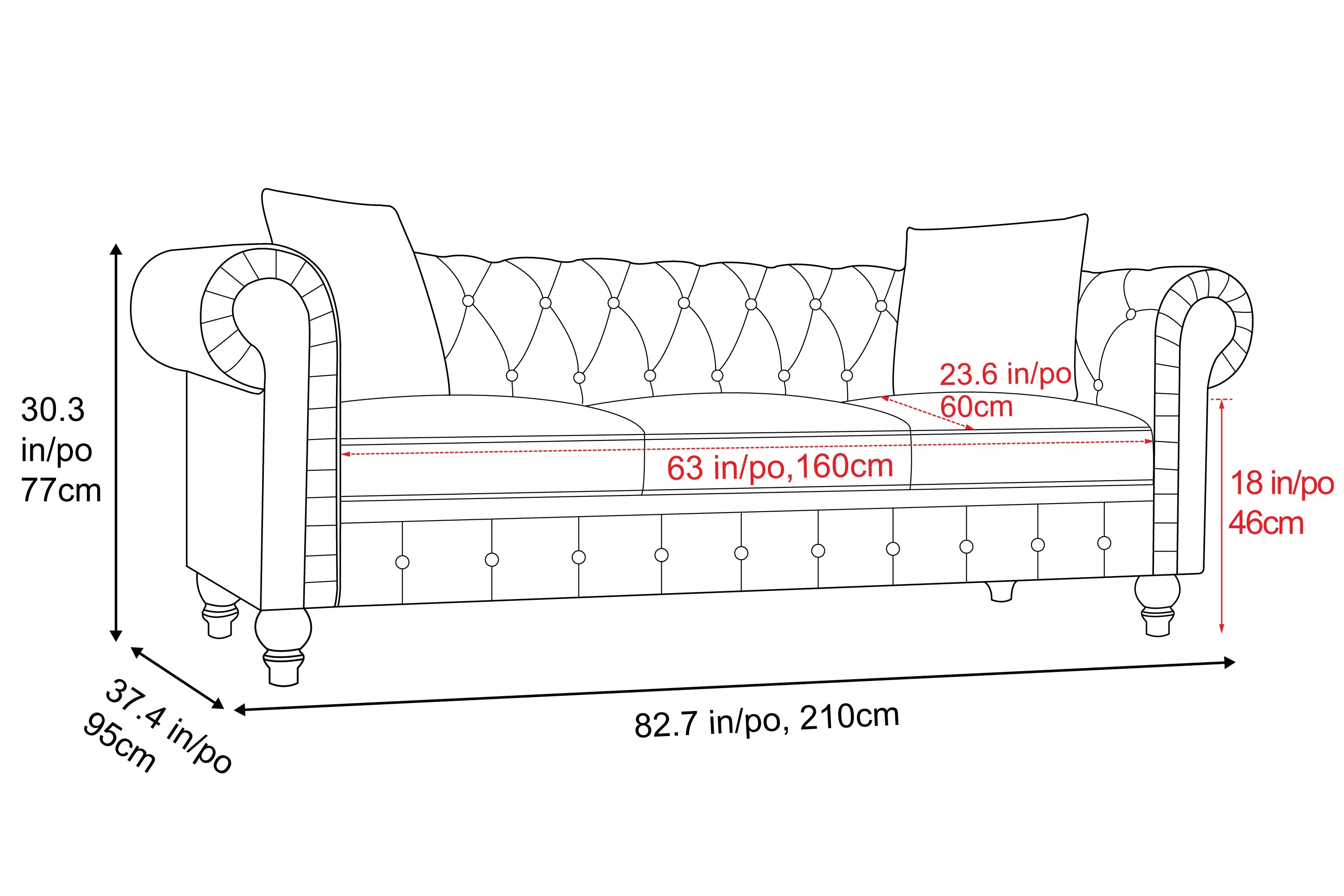 Cerna Fabric Chesterfield Lounge - Image 3
