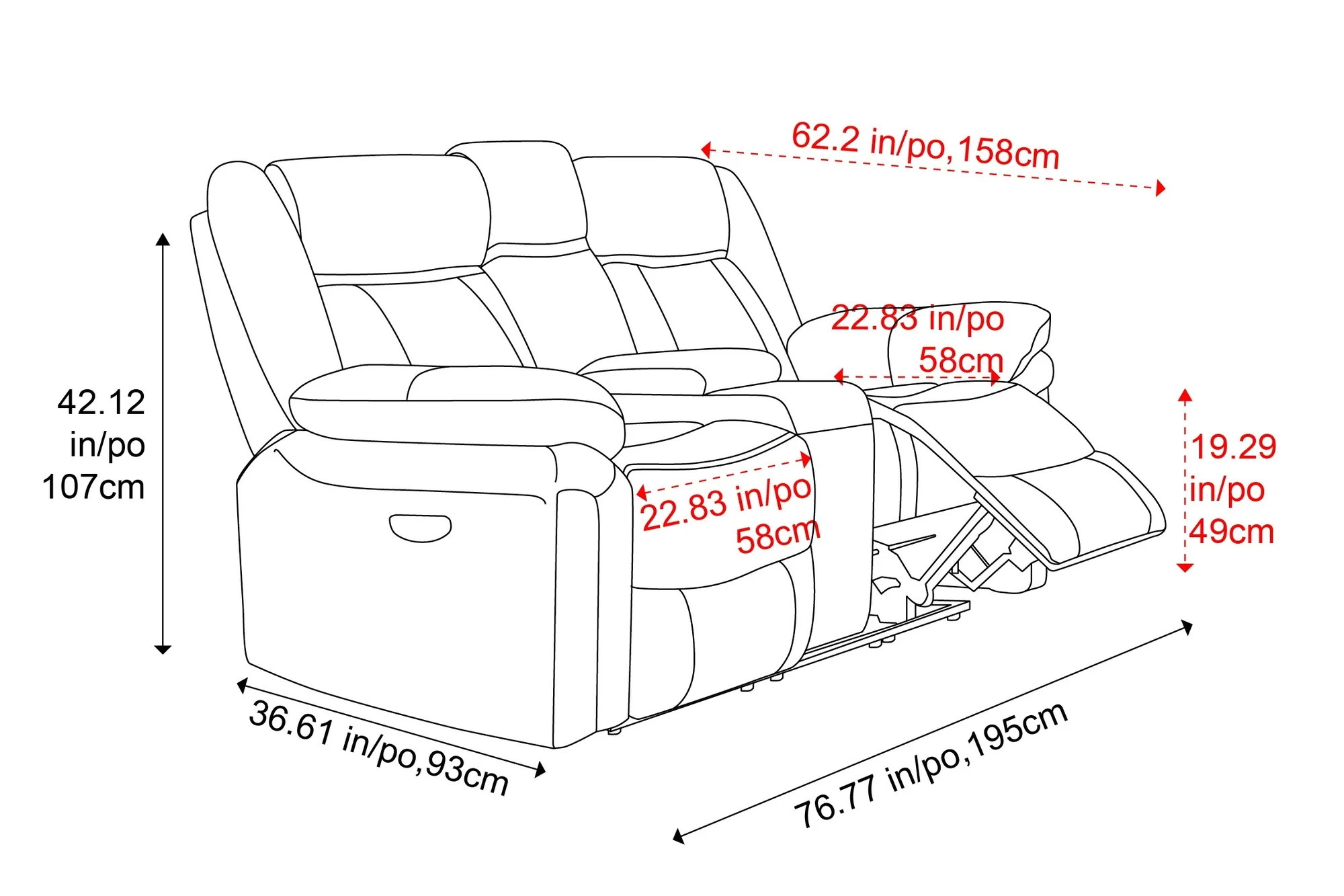 Charlie Leather Recliner Lounge with Console - Image 3
