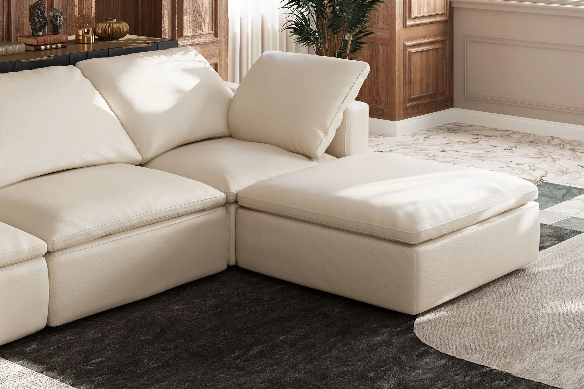 Claire Leather Ottoman - Image 9
