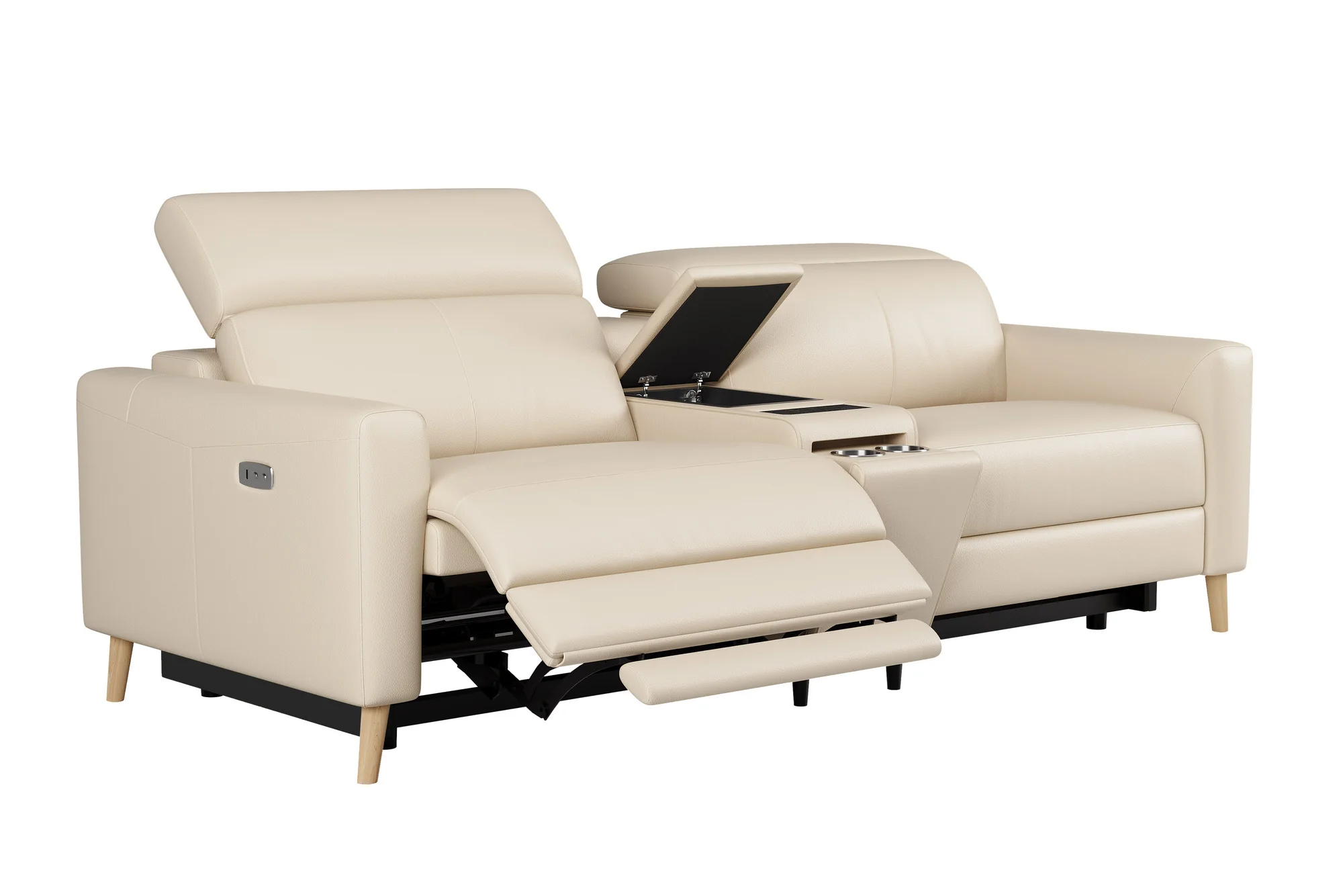Elodie Leather Dual Recliner Lounge with Console - Image 34