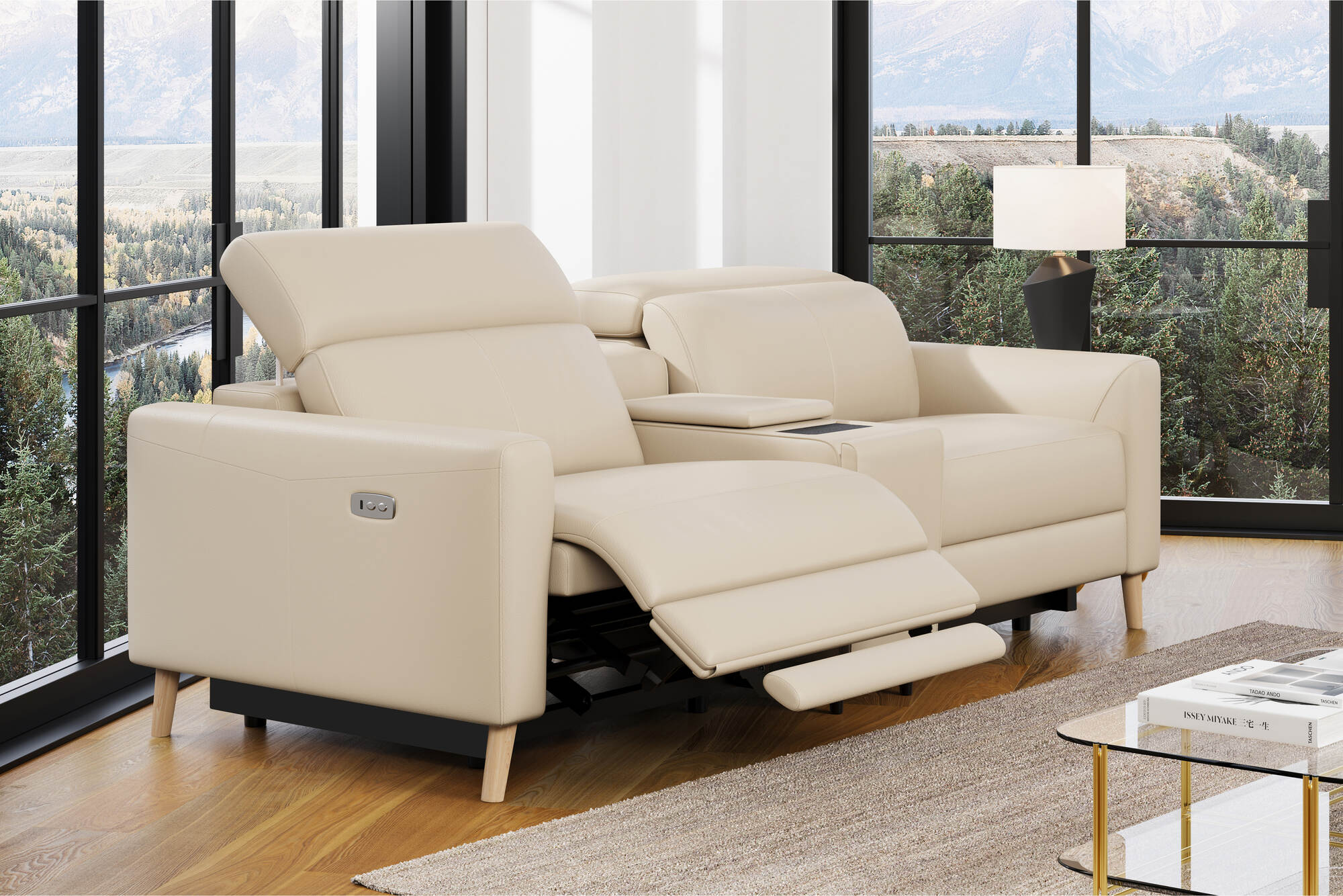Elodie Leather Dual Recliner Lounge with Console - Image 35