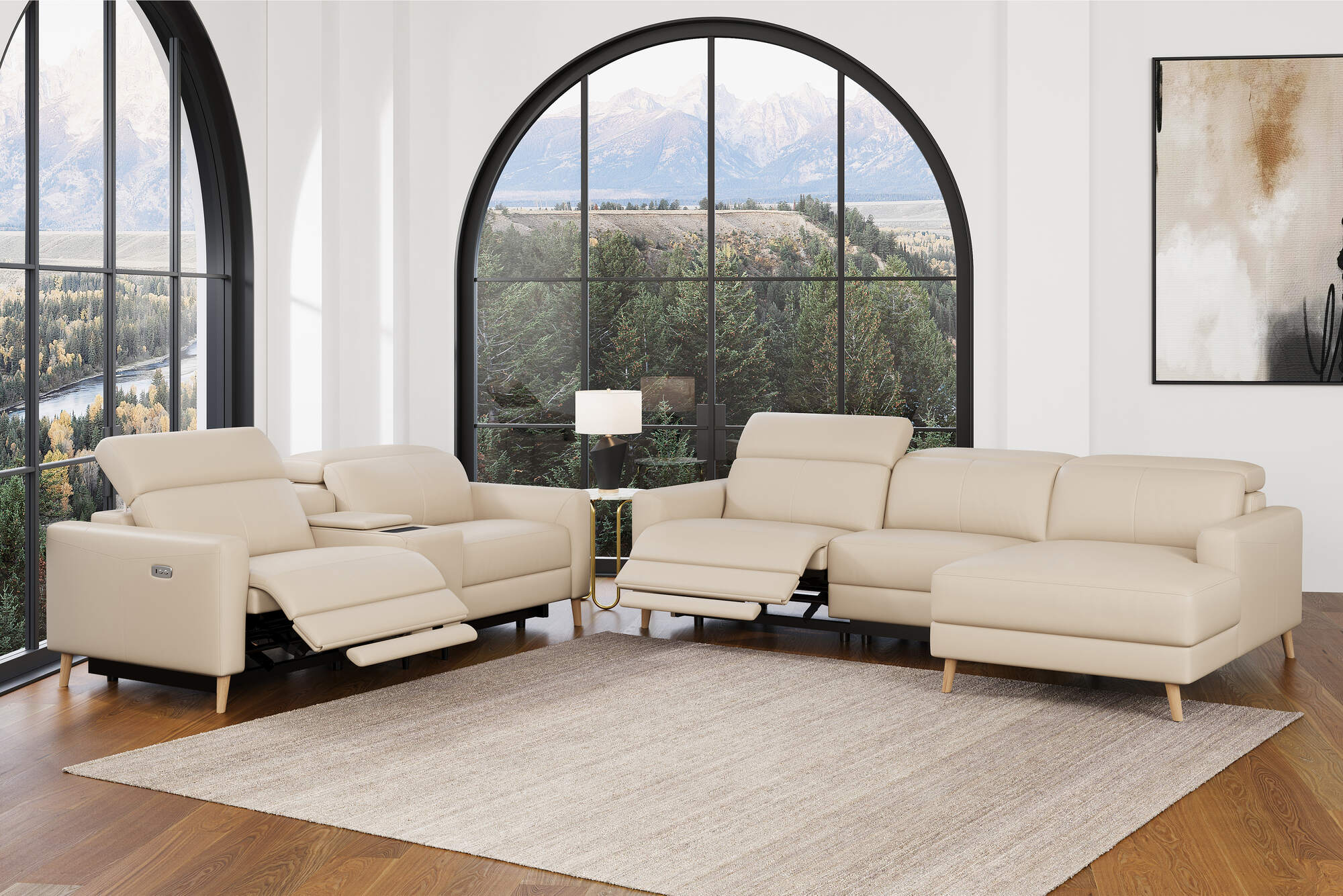 Elodie Leather Dual Recliner Lounge with Console - Image 37