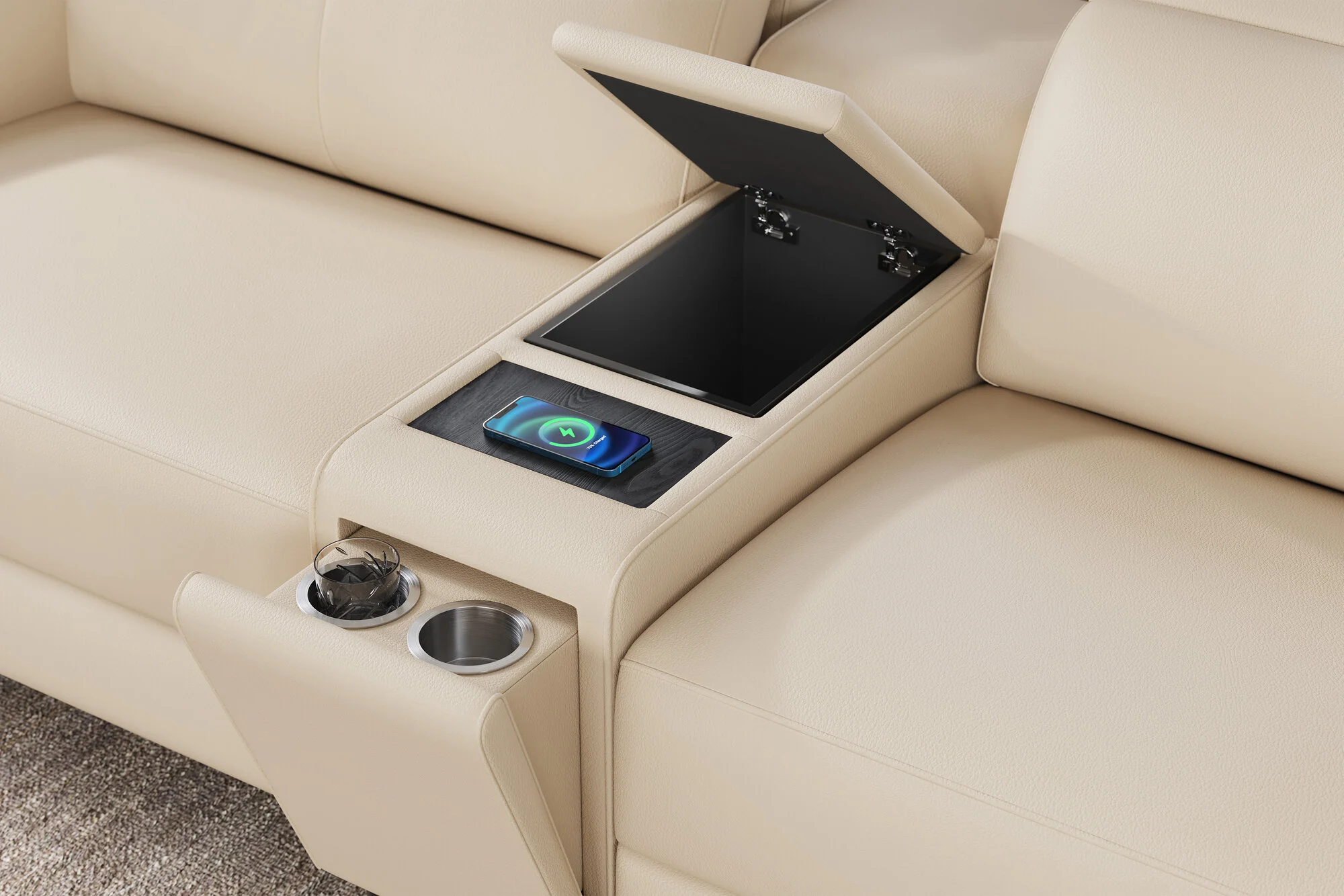 Elodie Leather Dual Recliner Lounge with Console - Image 39