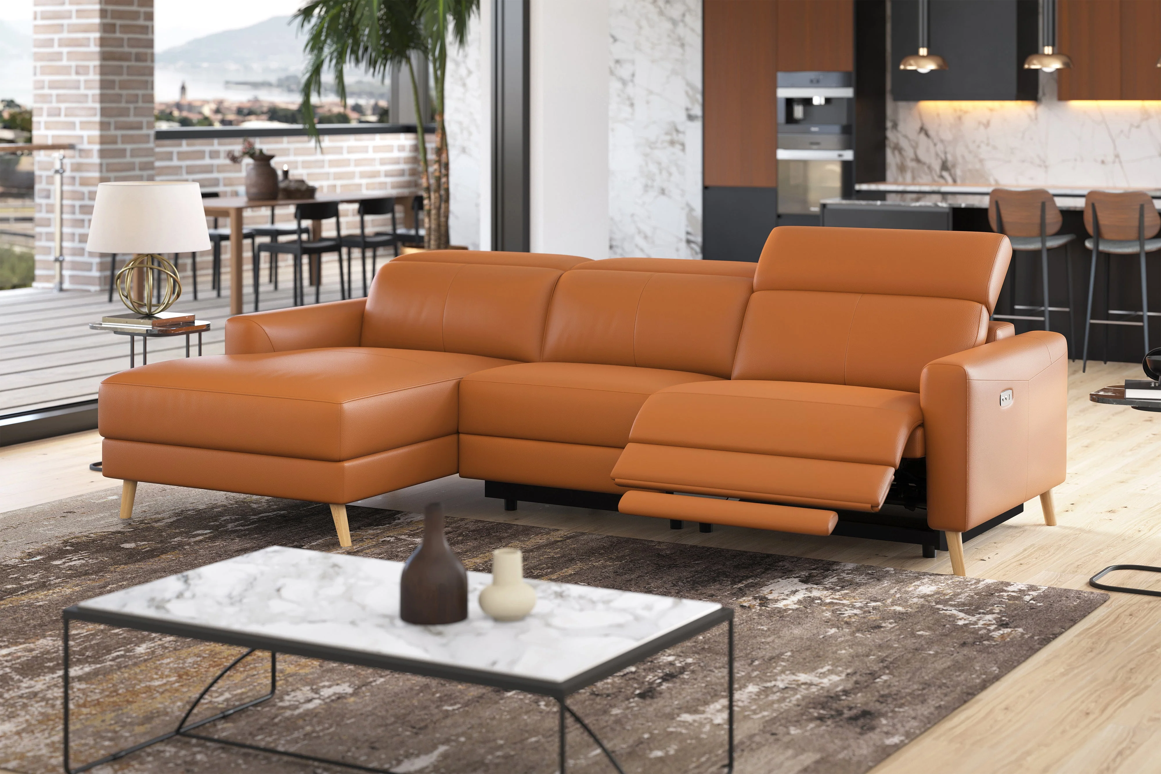 Elodie Leather Recliner Sectional Lounge - Image 13