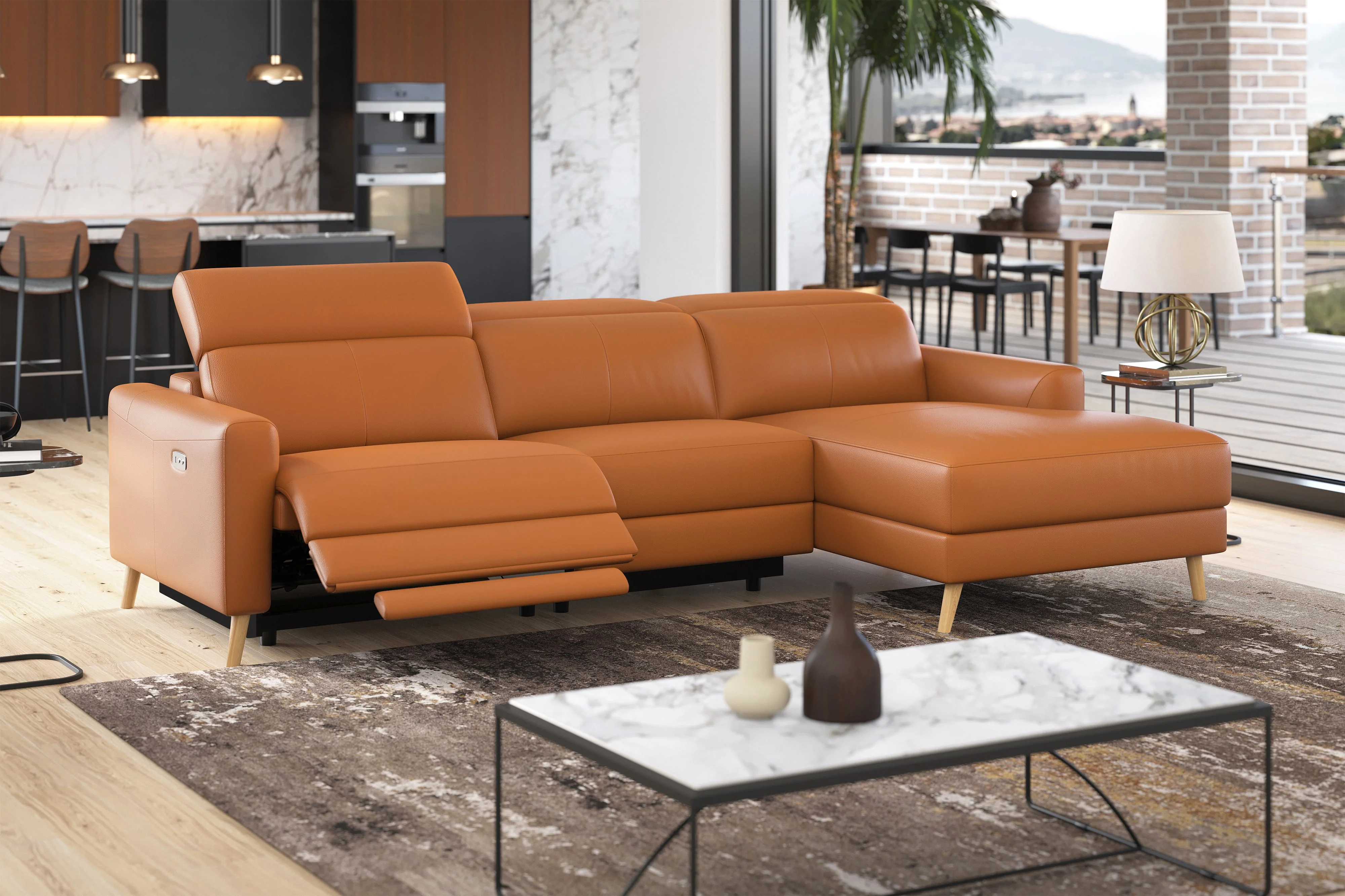 Elodie Leather Recliner Sectional Lounge - Image 2