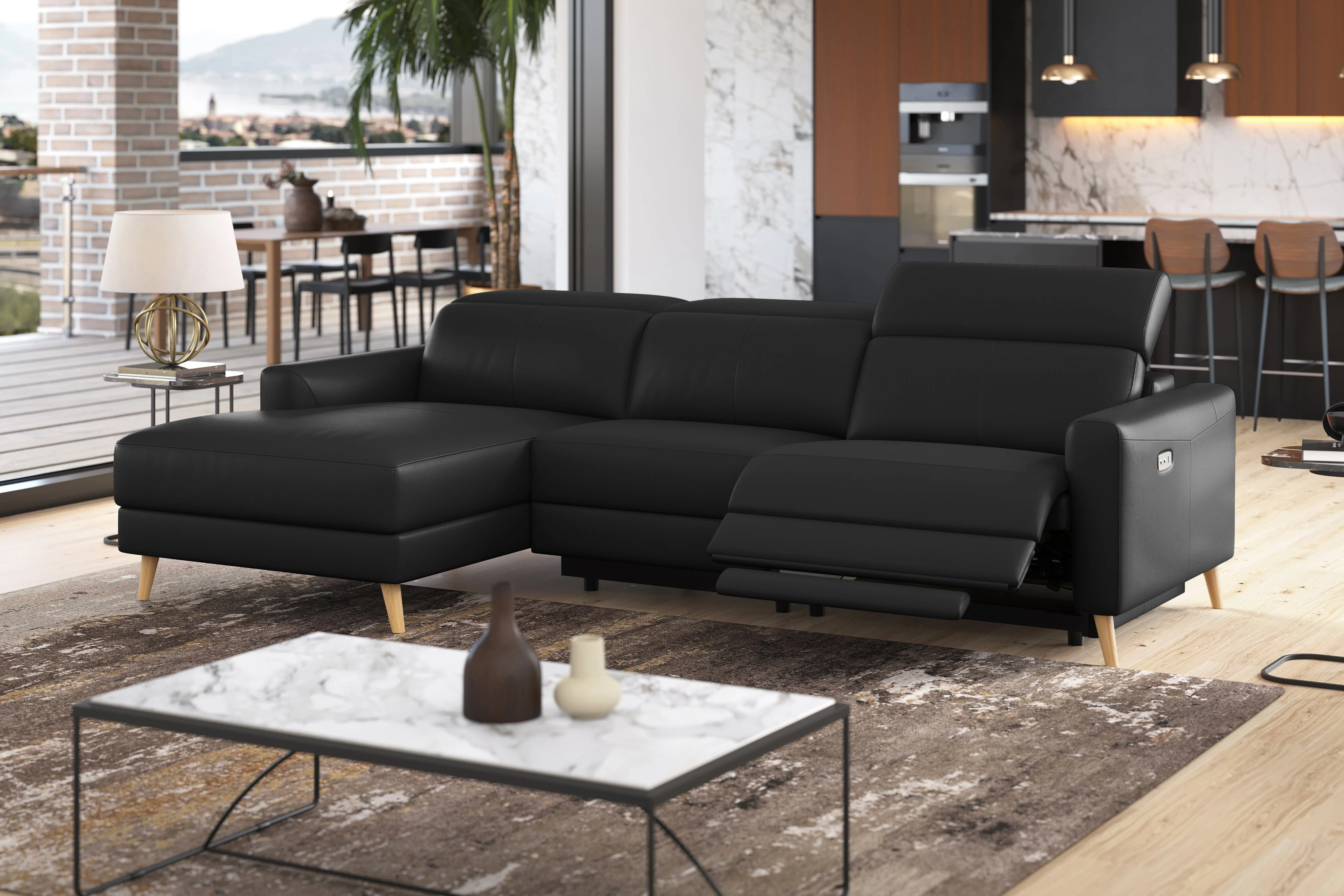 Elodie Leather Recliner Sectional Lounge - Image 34
