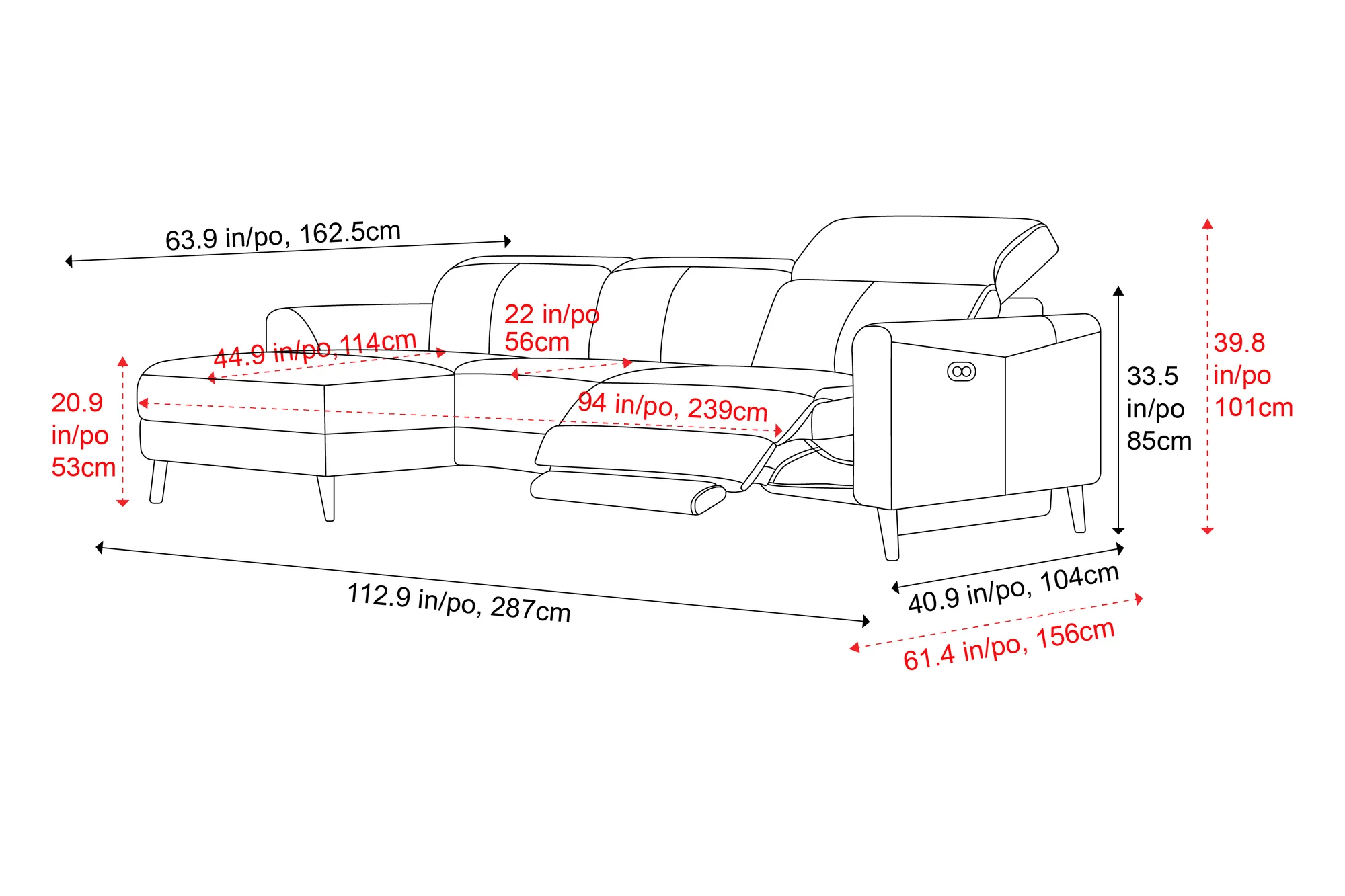 Elodie Leather Recliner Sectional Lounge - Image 35