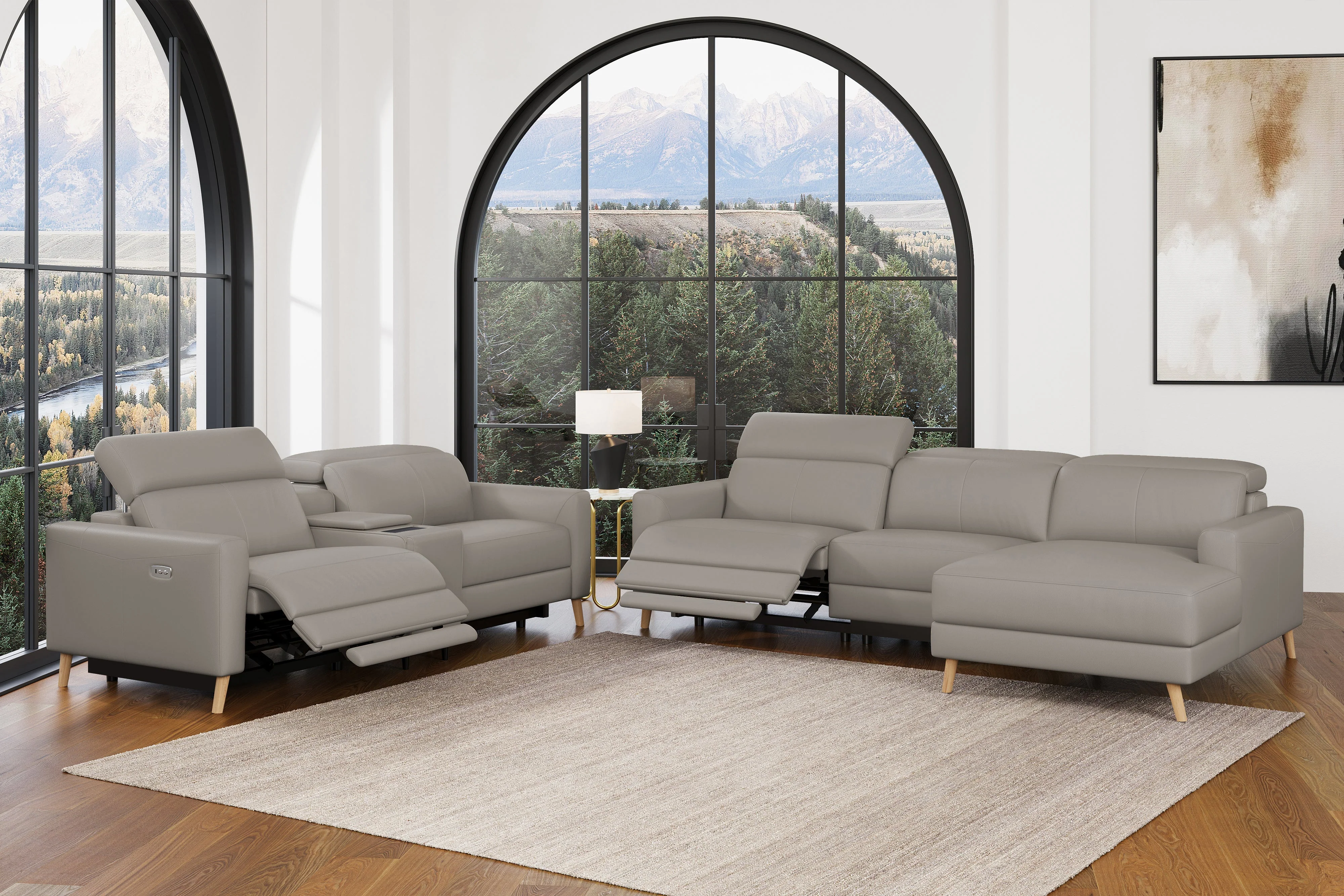 Elodie Leather Recliner Sectional Lounge - Image 47