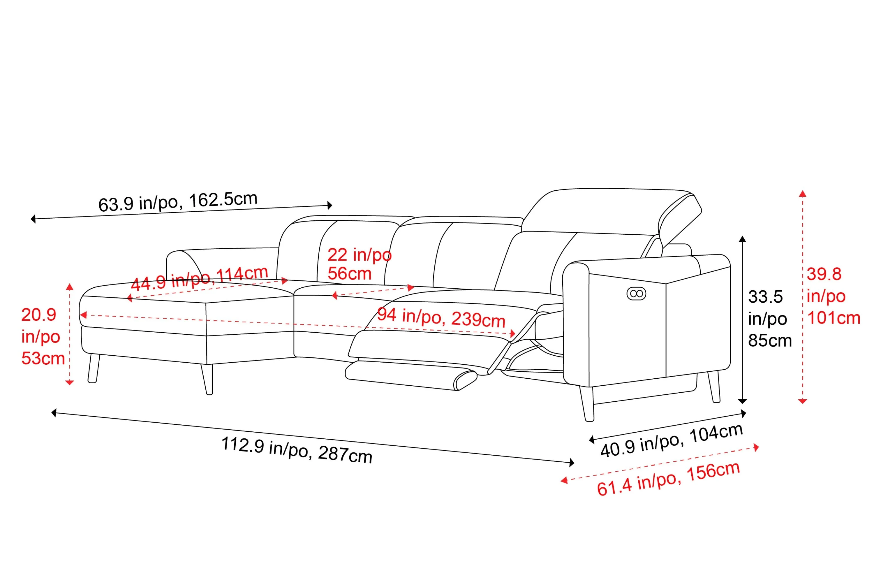 Elodie Leather Recliner Sectional Lounge - Image 58