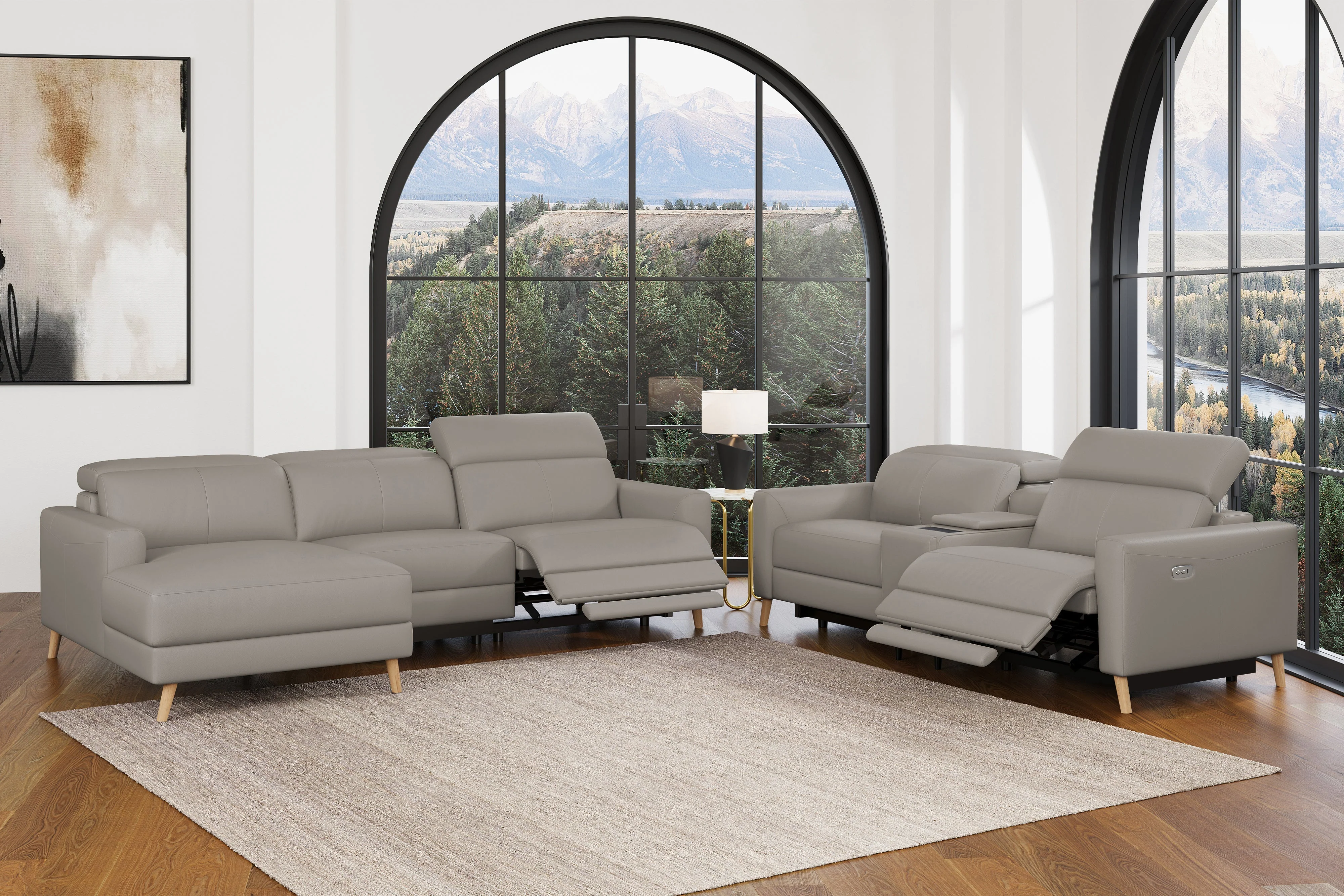 Elodie Leather Recliner Sectional Lounge - Image 59