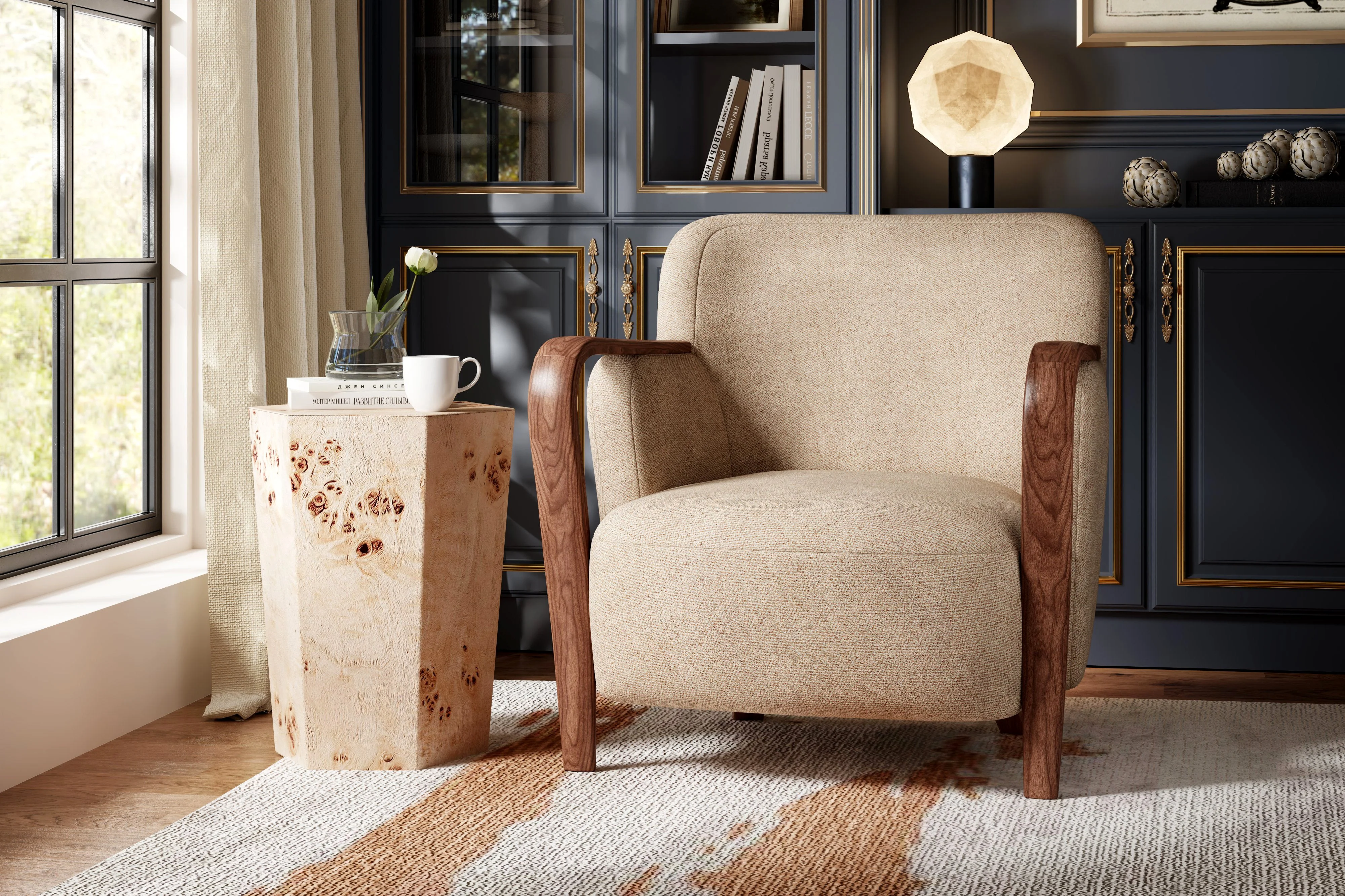 Emma Fabric & Wood Accent Chair - Image 4