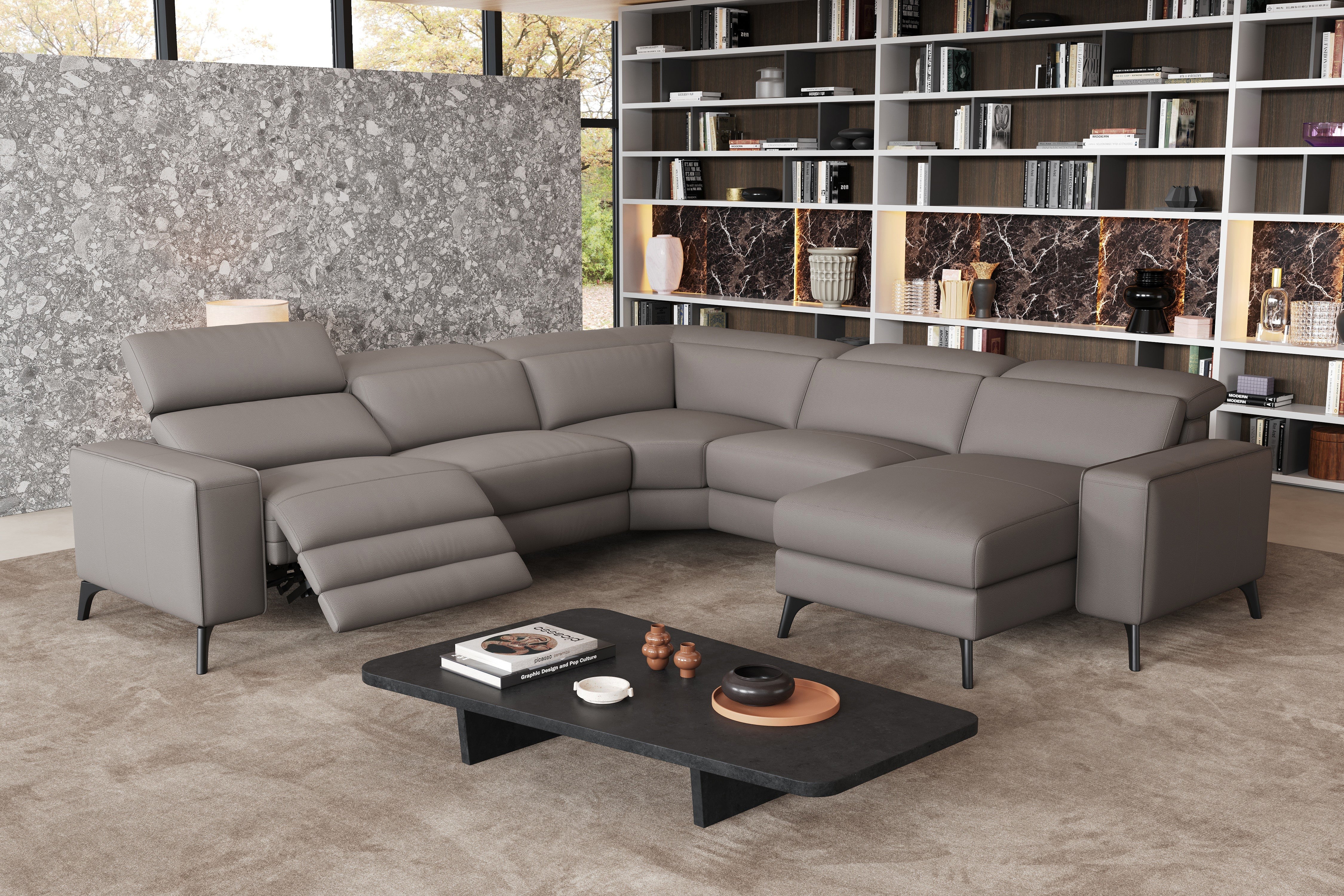 Esther Leather Corner Recliner Sectional Lounge - Image 57