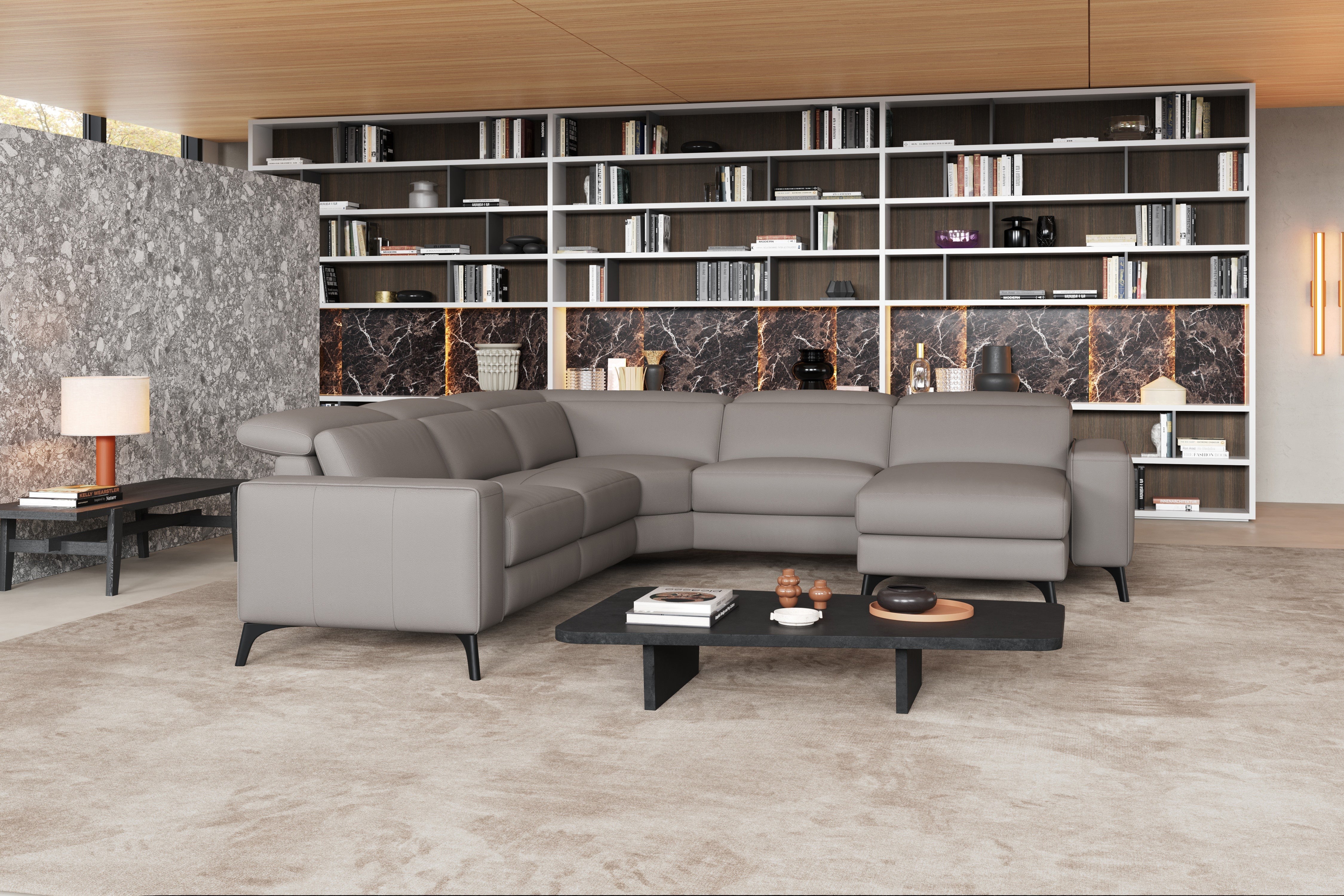 Esther Leather Corner Recliner Sectional Lounge - Image 59