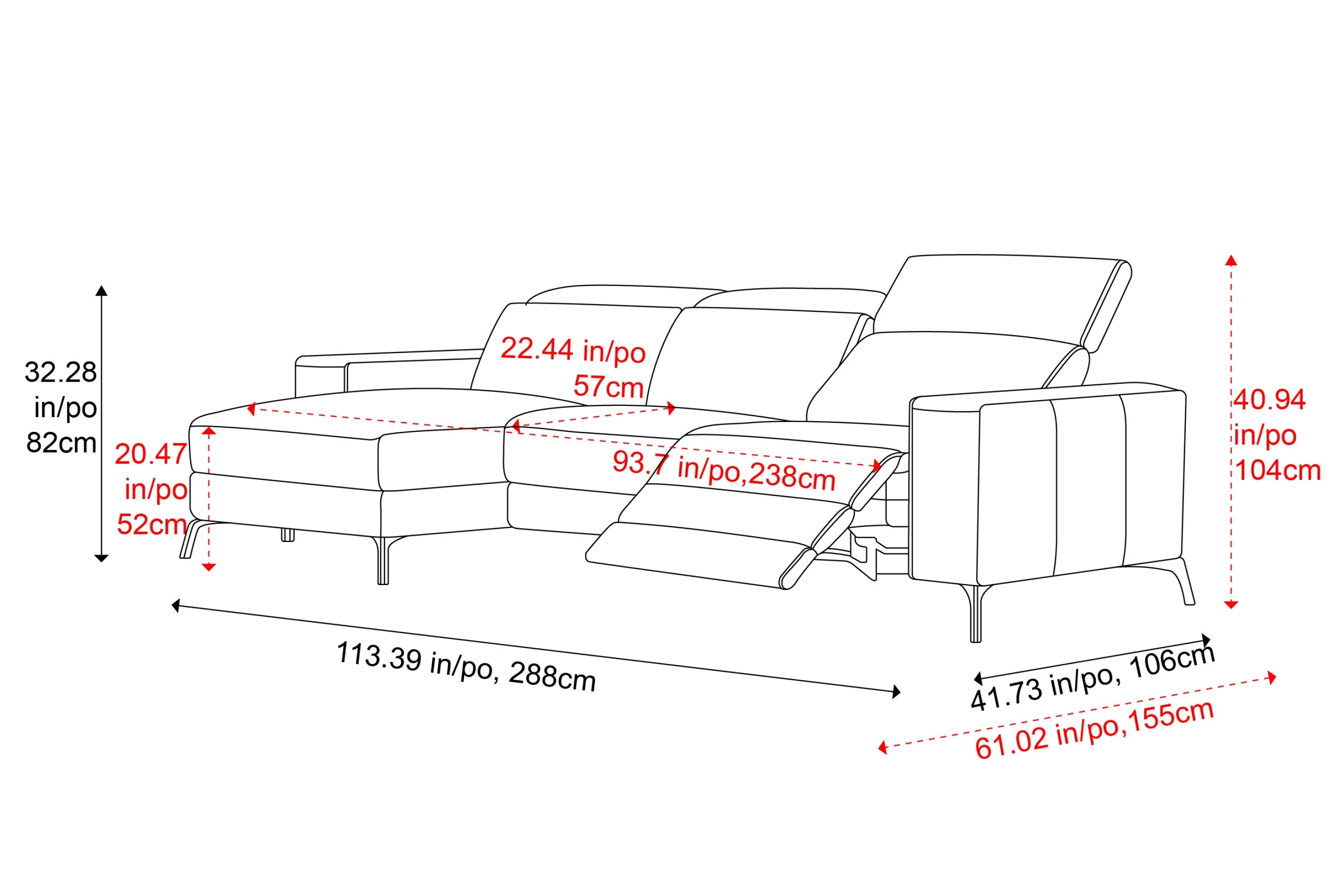 Esther Leather Recliner Sectional Lounge - Image 3
