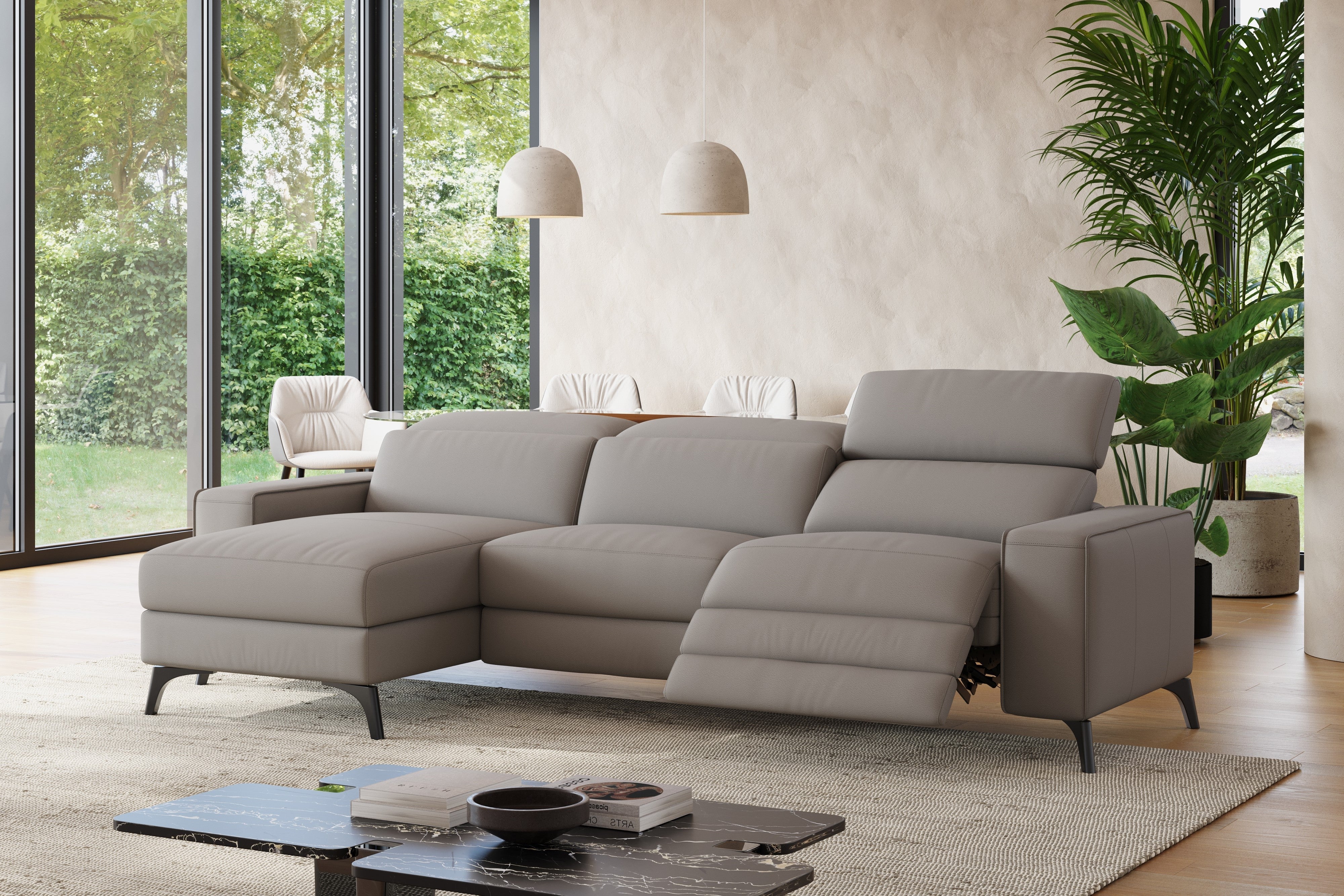 Esther Leather Recliner Sectional Lounge - Image 48