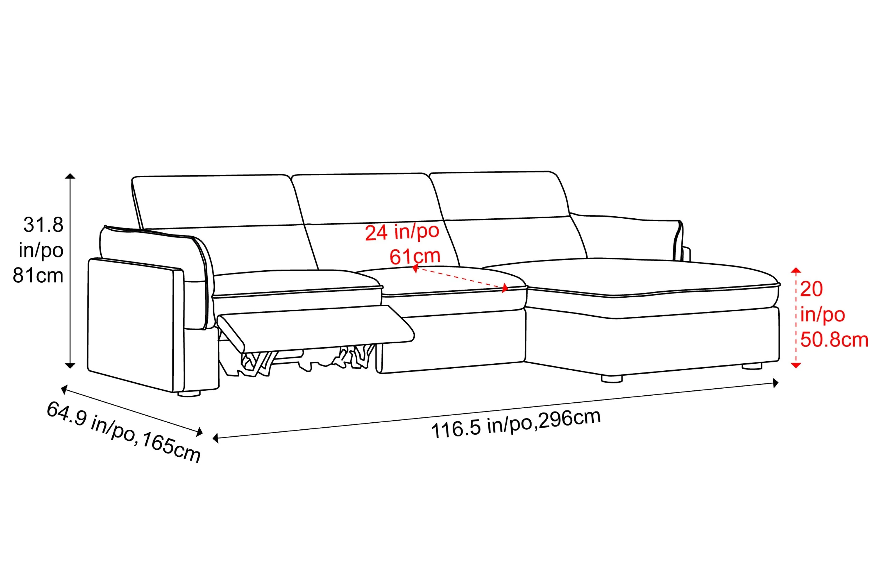 Fernanda Fabric Recliner Sectional Lounge - Image 13