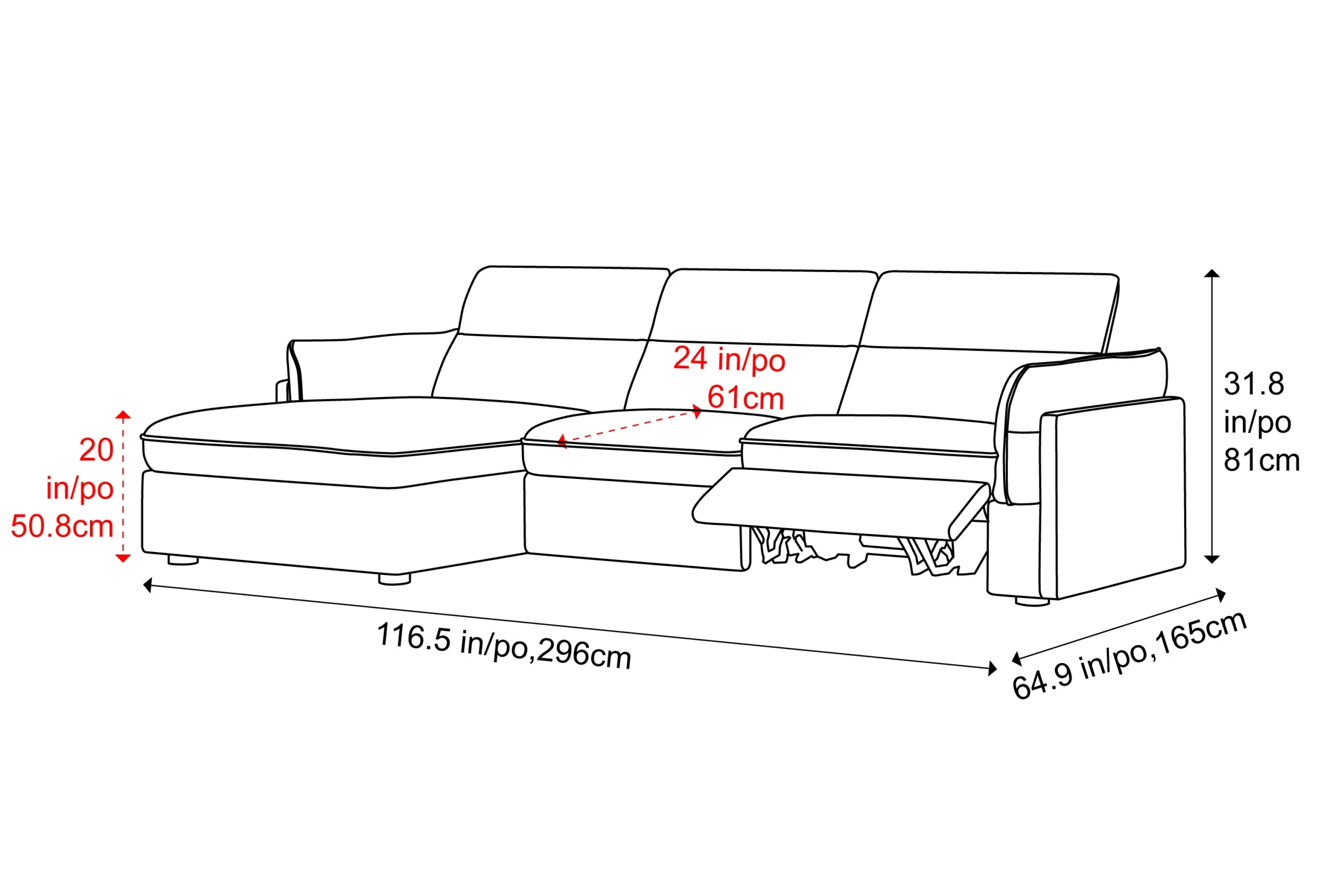 Fernanda Fabric Recliner Sectional Lounge - Image 3