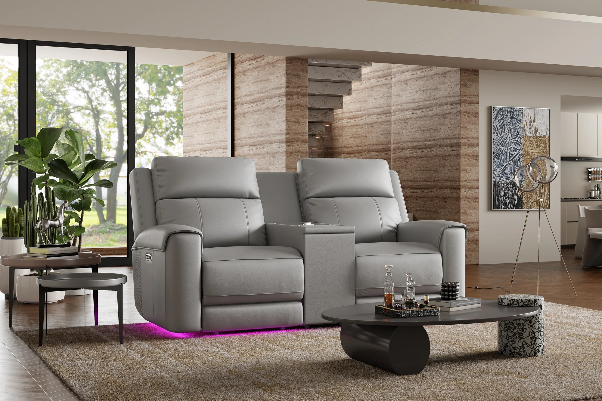 Harbour Immersive Audio Leather Dual Recliner Loveseat Lounge with Heat & Massage & Ventilation - Image 2