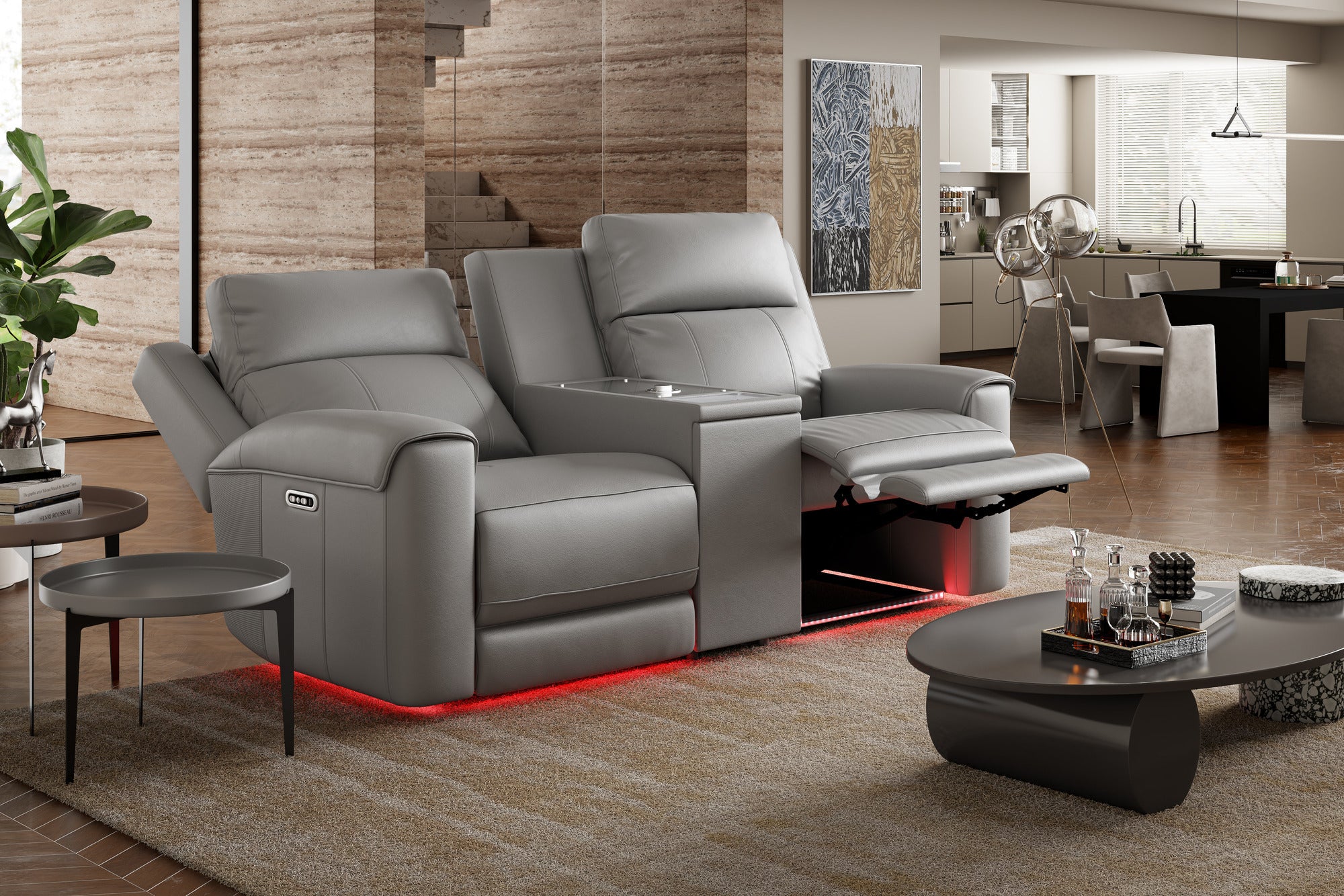 Harbour Immersive Audio Leather Dual Recliner Loveseat Lounge with Heat & Massage & Ventilation - Image 4