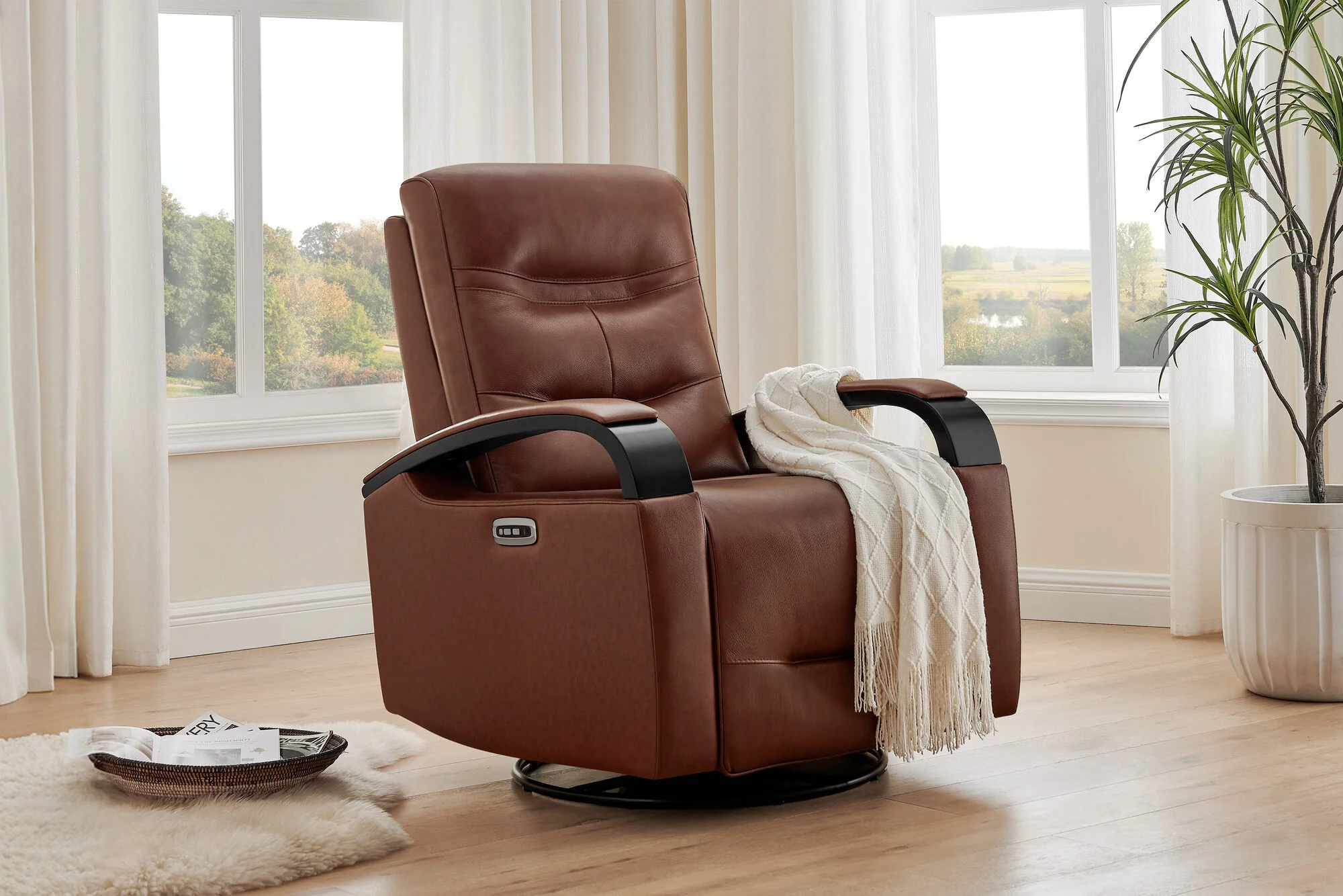 Laisha Leather Swivel Recliner Chair - Image 8