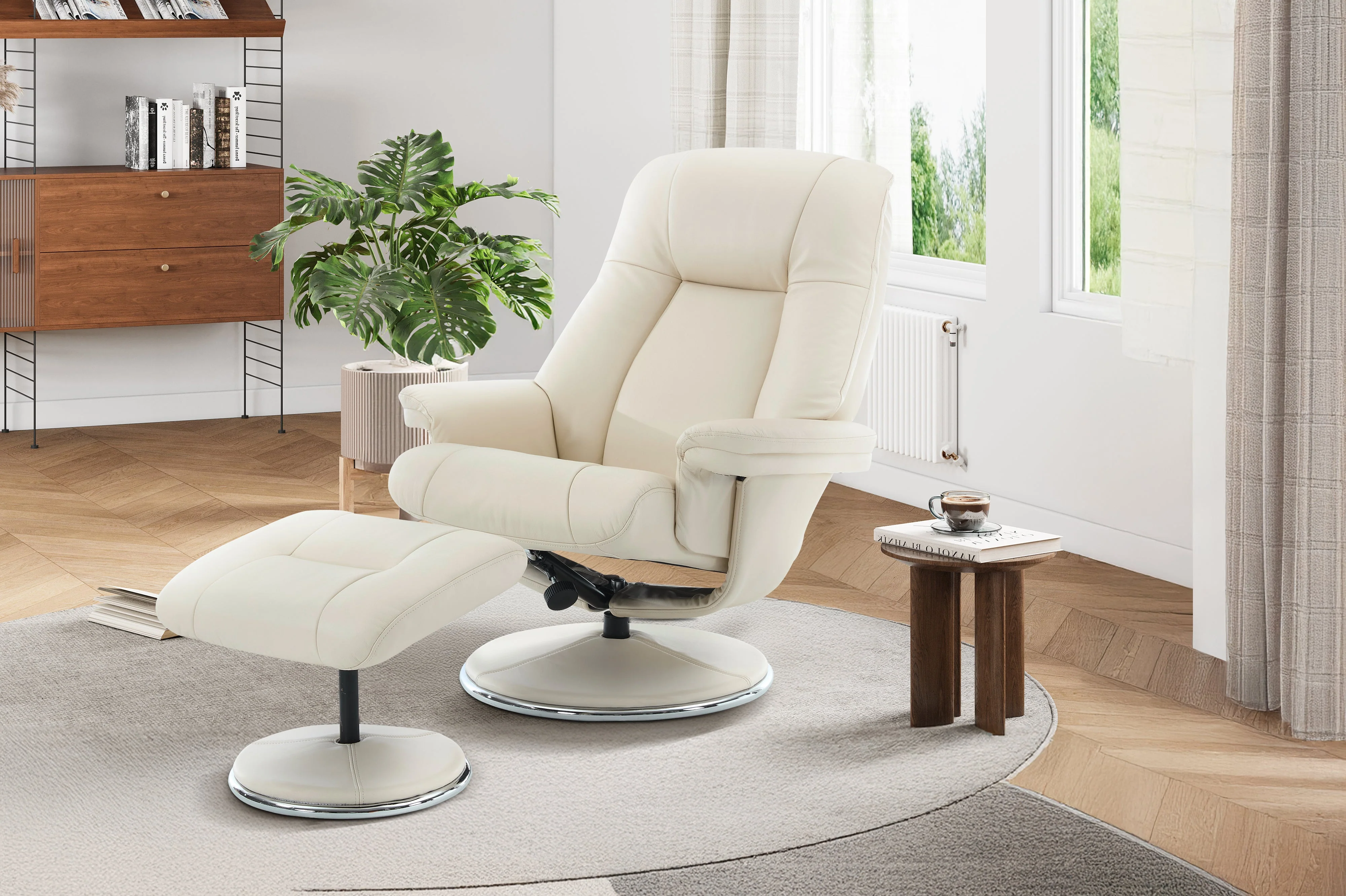 Lucinda Leather Swivel Recliner Chair with Ottoman - Image 4
