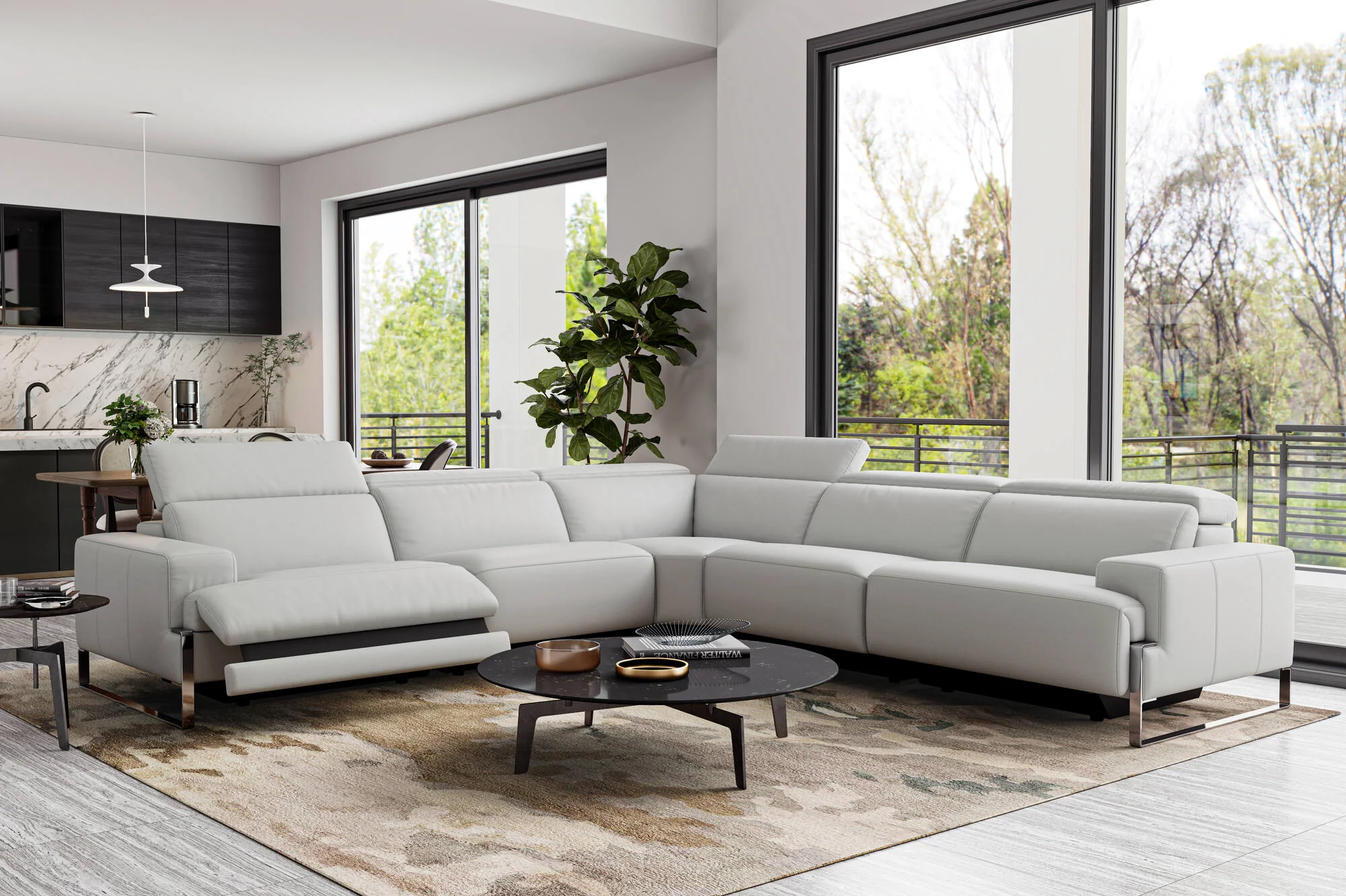 Melania Leather Reclining Corner Sectional Lounge - Image 2