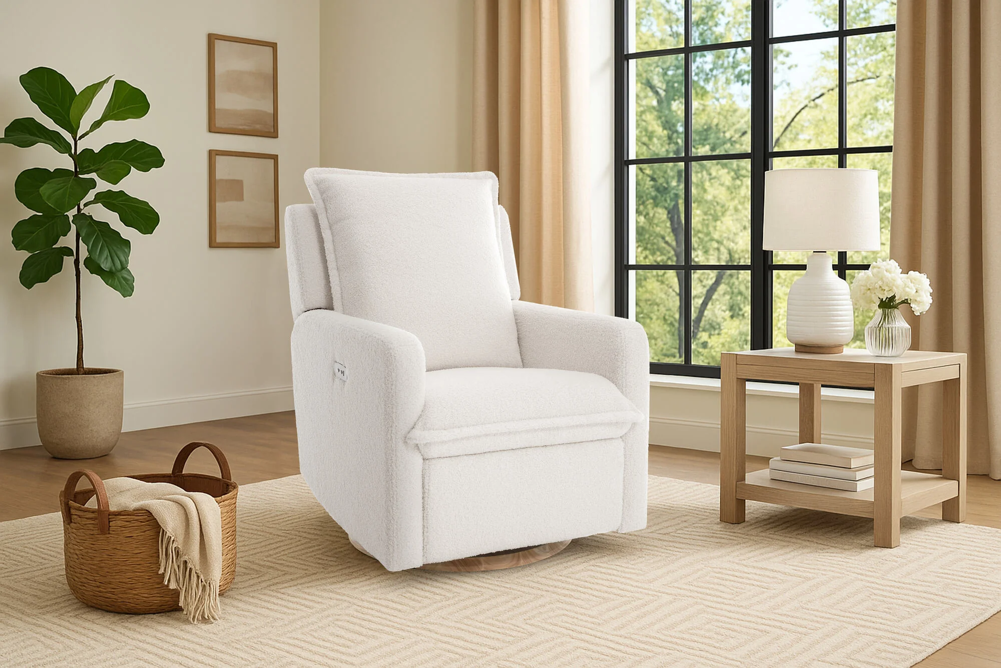 Milo Sheepskin-Finish Fabric Swivel Recliner Chair - Image 2