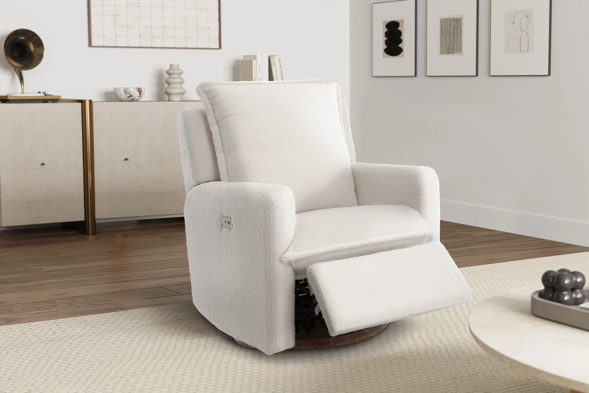 Milo Sheepskin-Finish Fabric Swivel Recliner Chair - Image 4