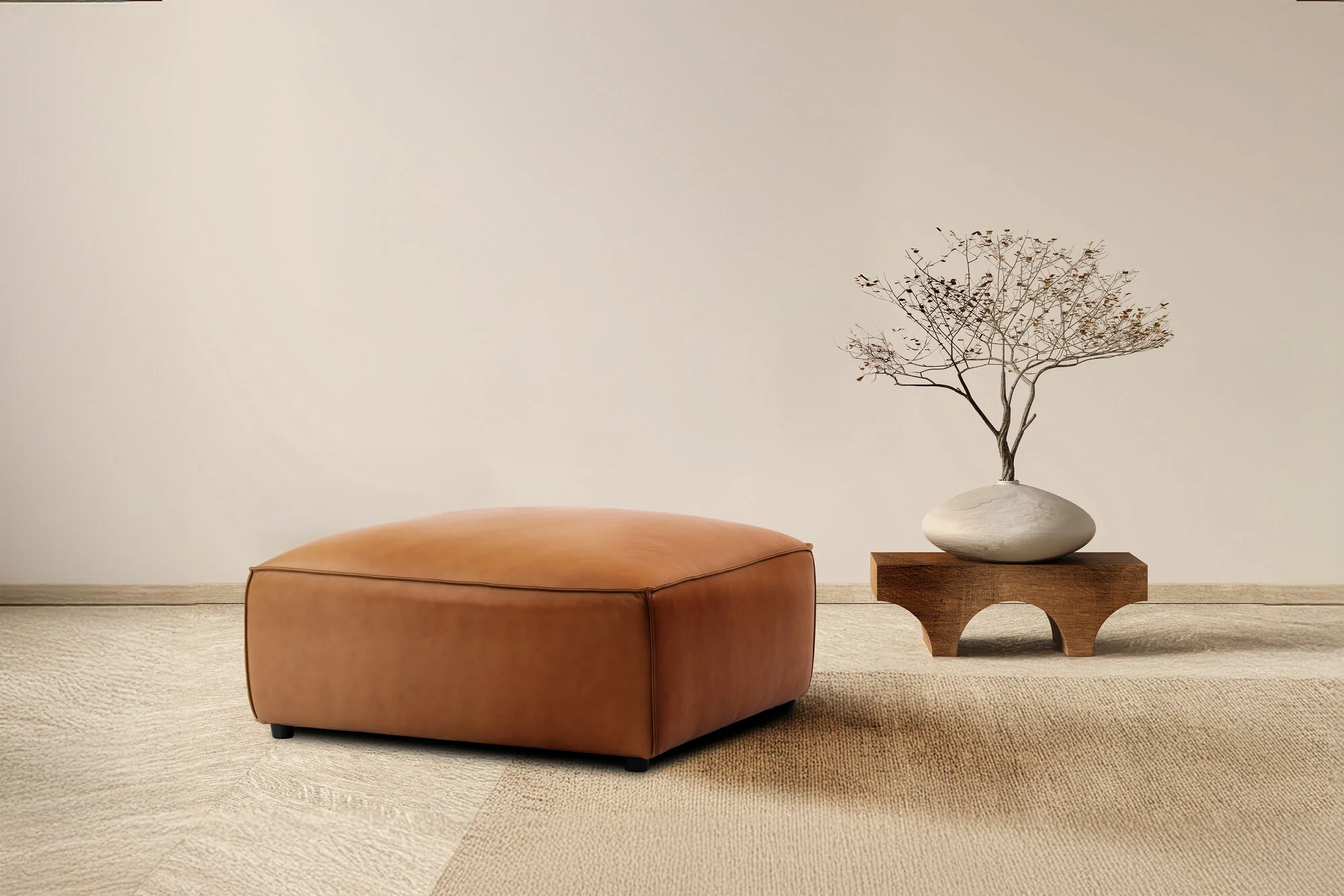 Nathan Leather Ottoman - Image 2