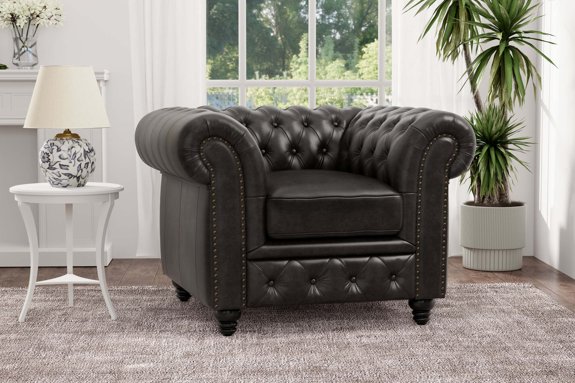 Parma Leather Chesterfield Accent Chair - Image 12