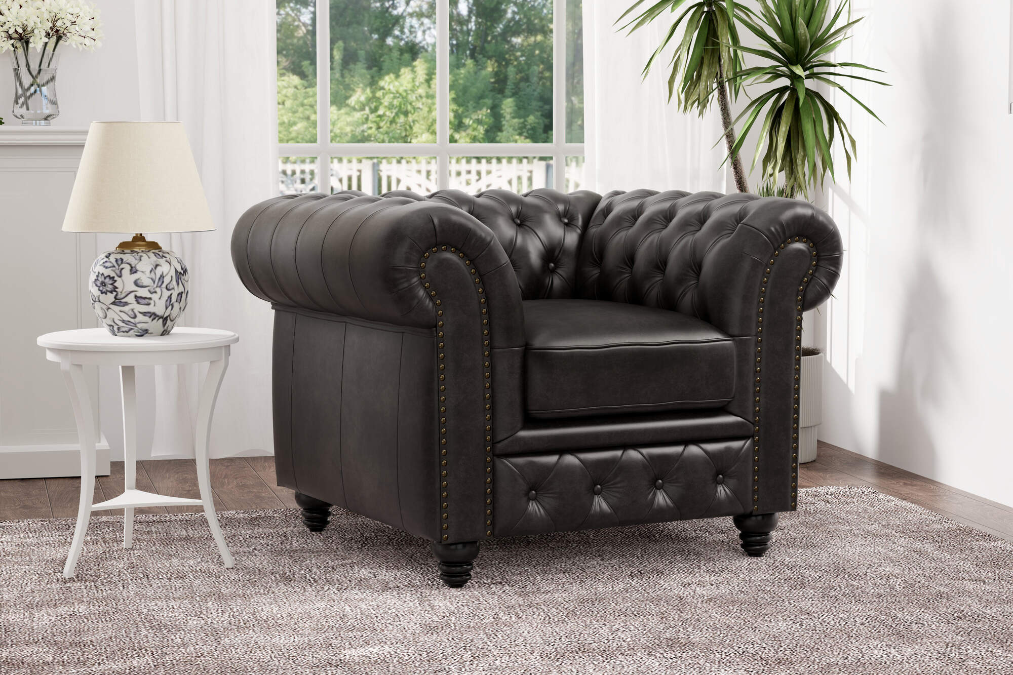 Parma Leather Chesterfield Accent Chair - Image 14