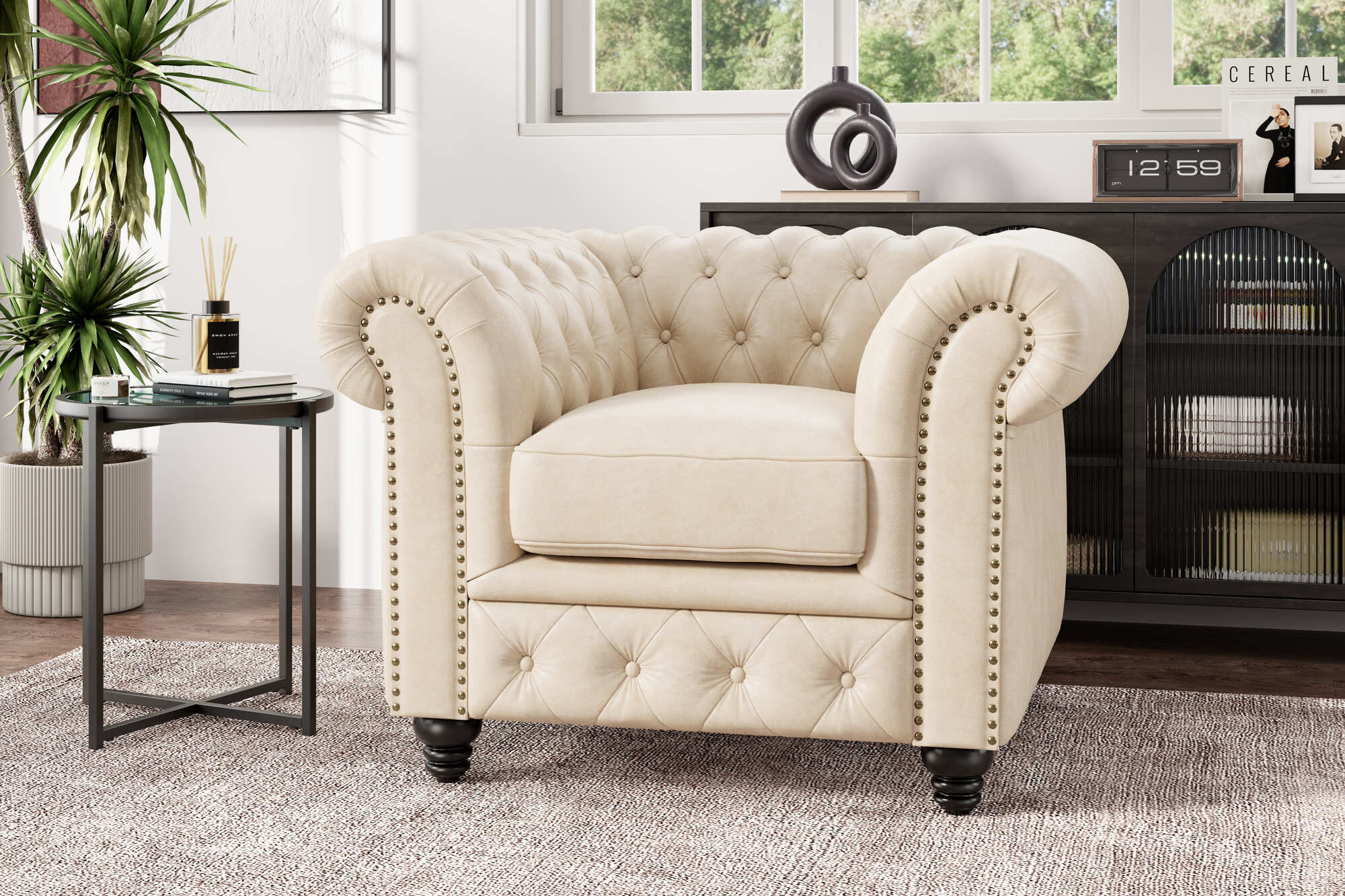 Parma Leather Chesterfield Accent Chair - Image 18