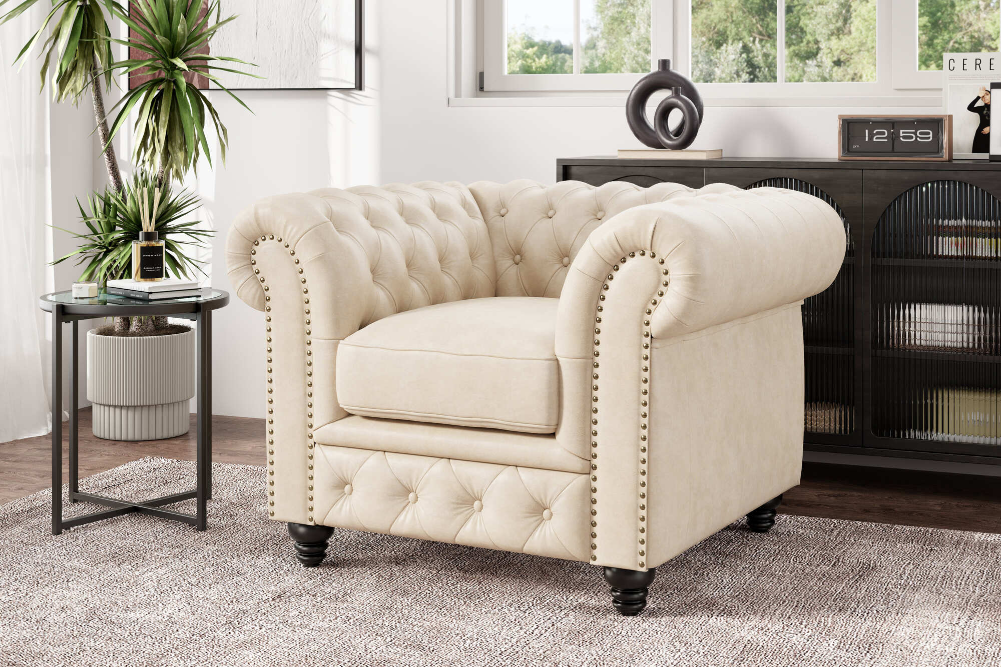 Parma Leather Chesterfield Accent Chair - Image 20
