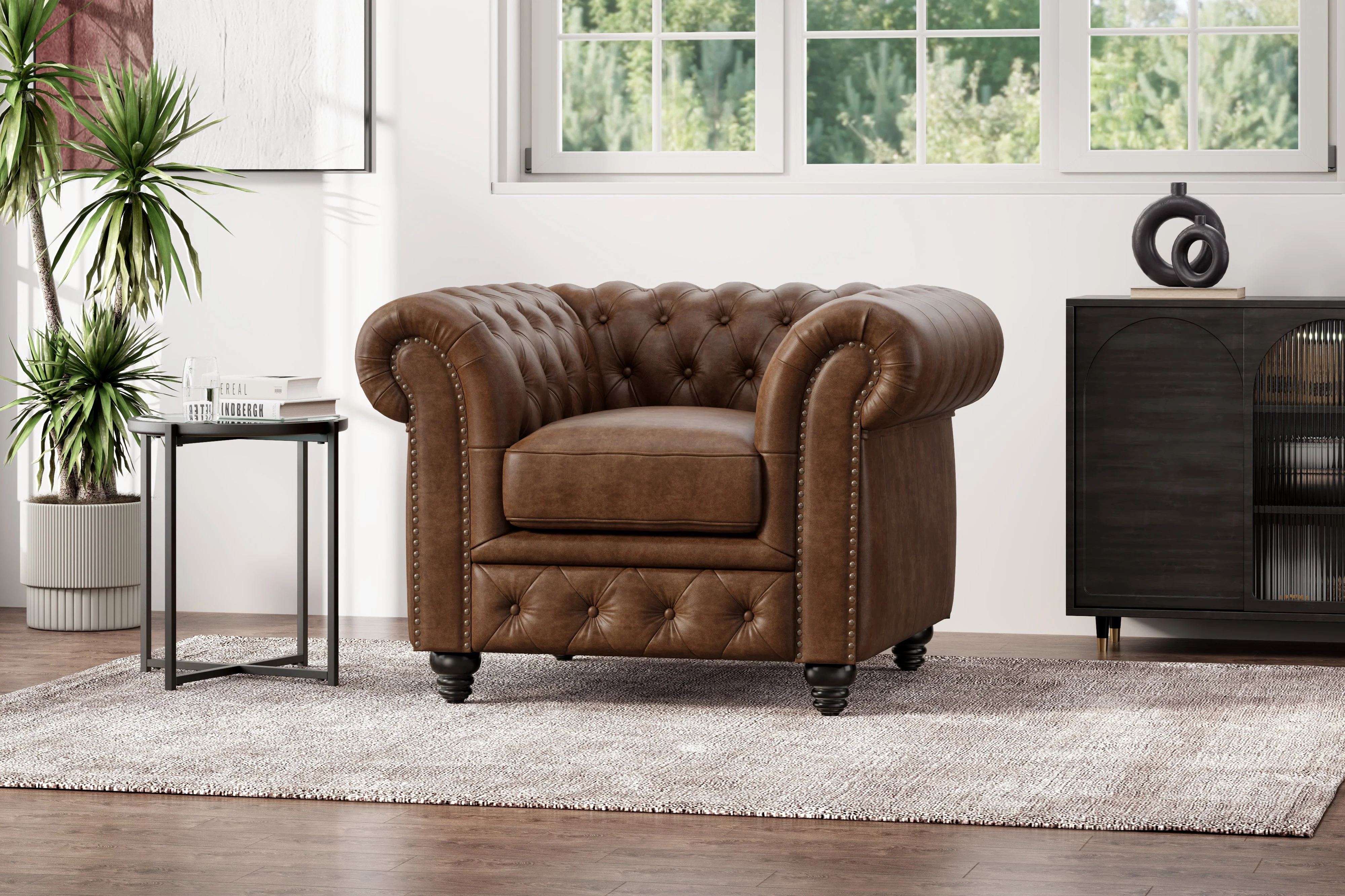Parma Leather Chesterfield Accent Chair - Image 4