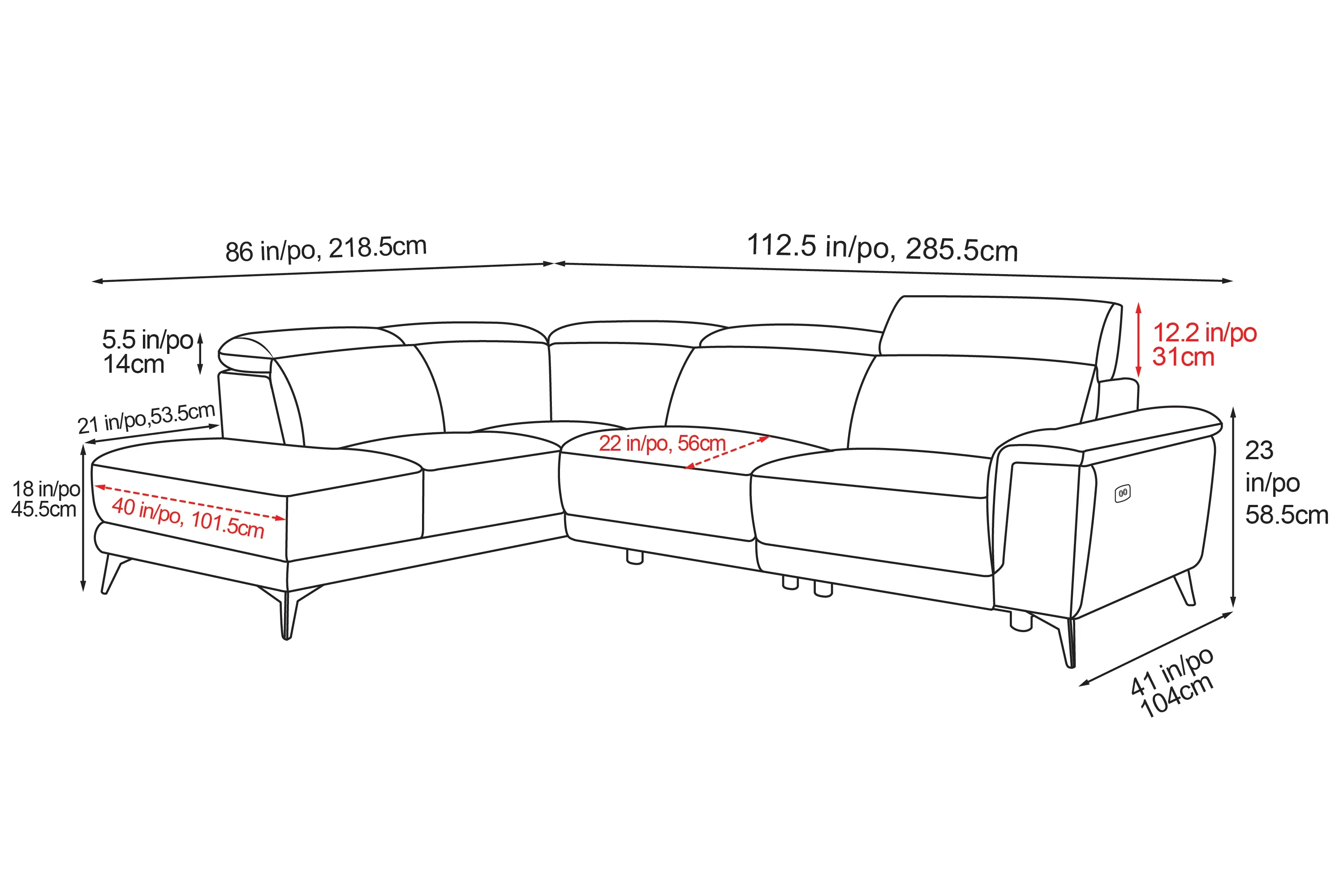 Pista Leather Reclining Sectional Lounge - Image 3