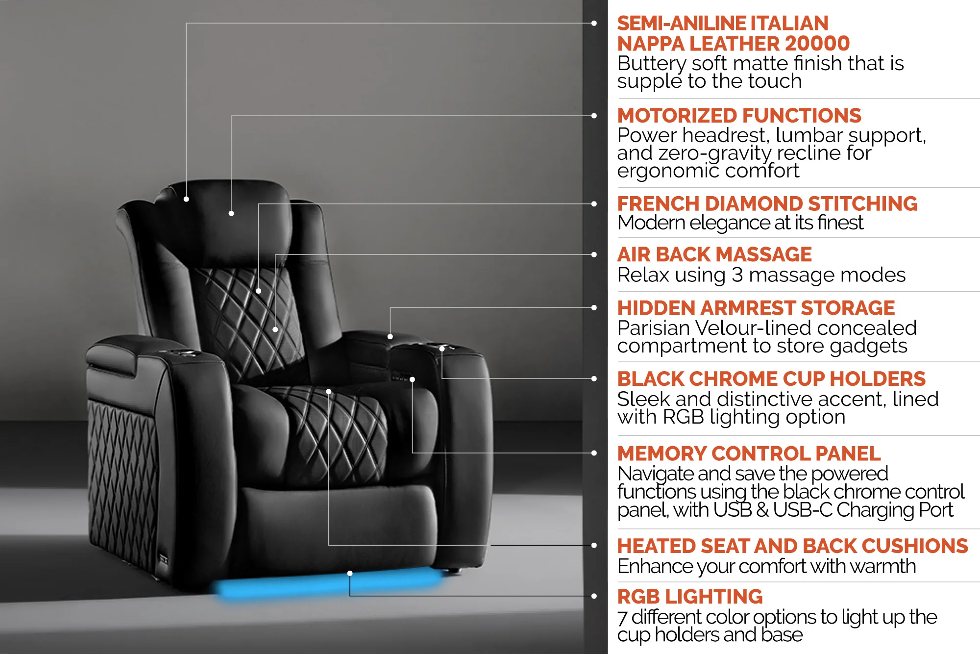 Tuscany Luxury Float™ Zero Gravity Heat & Massage Home Theater Lounge - Image 24